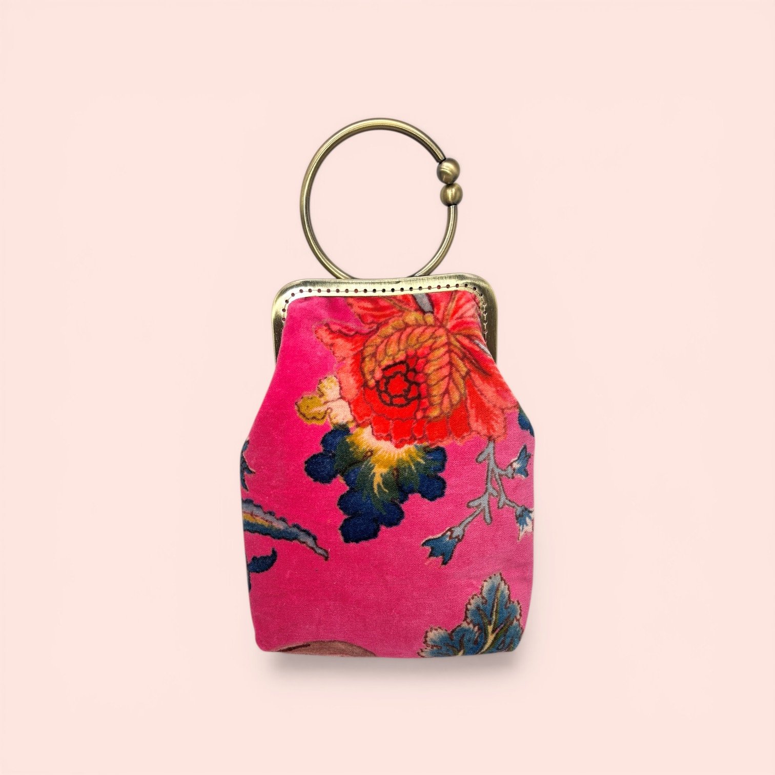 Floral pink Velvet Handbag
