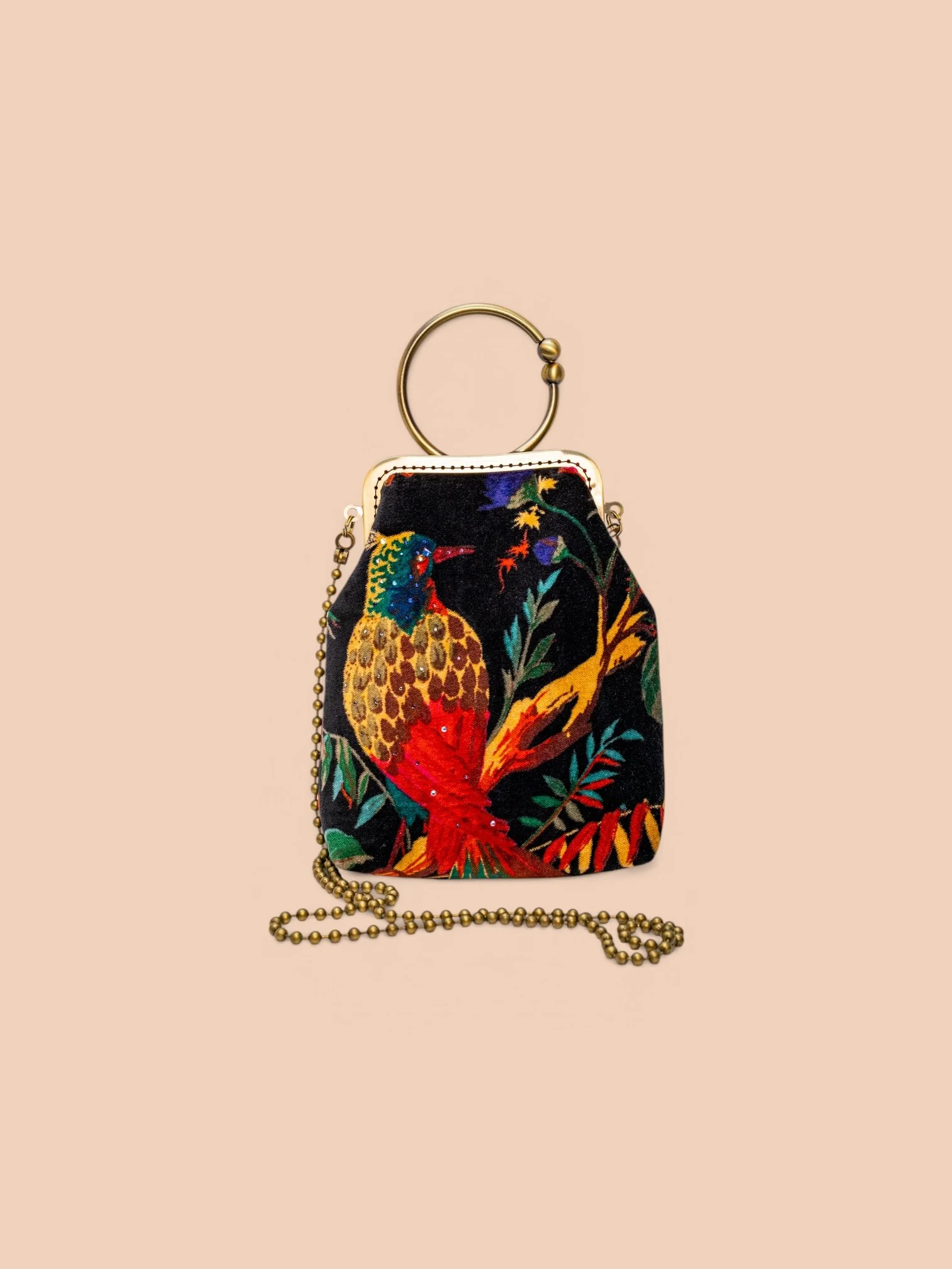 Velvet black Bag with Bird of Paradise and strass