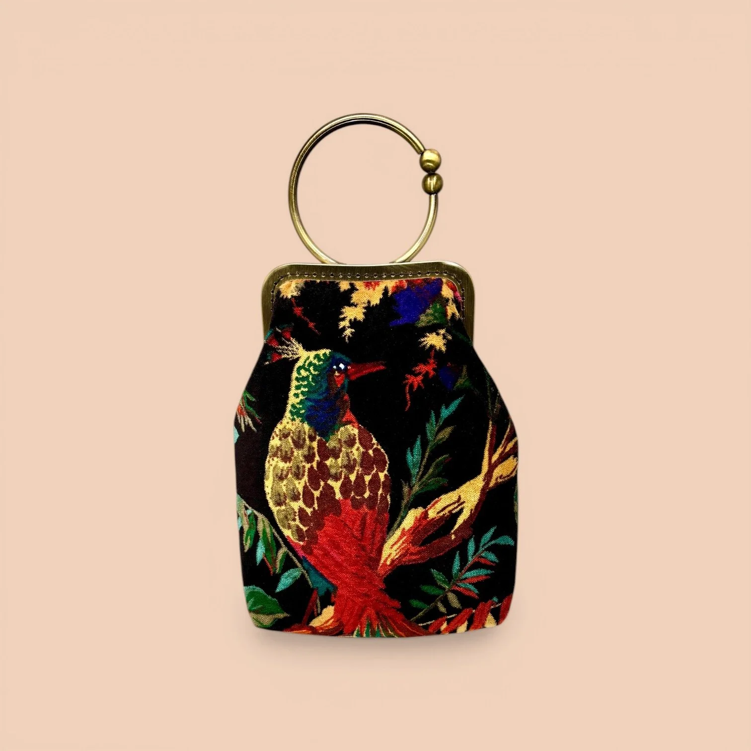 Velvet black Bag with Bird of Paradise and strass