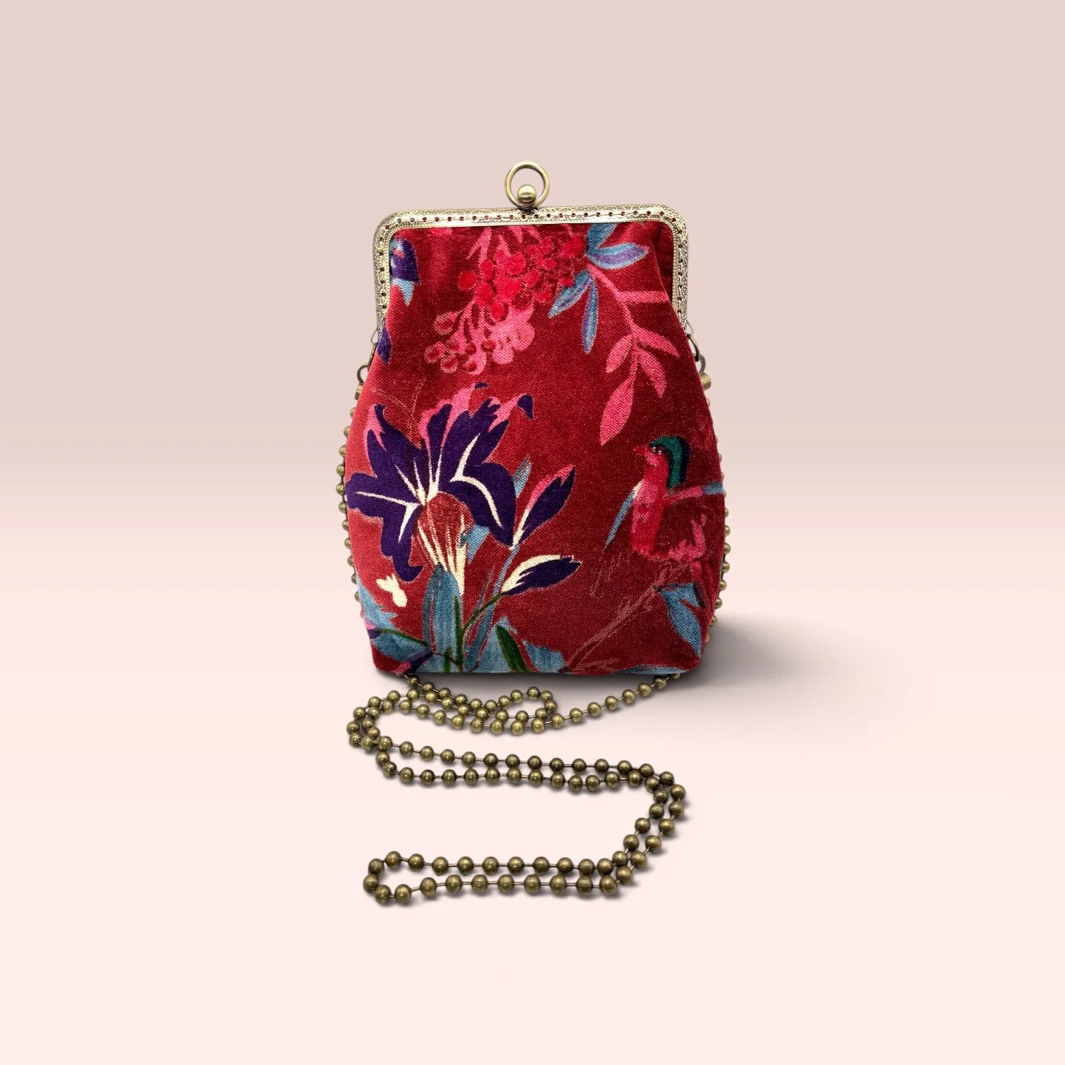 Bordeaux  velvet bag with little Bird - Burgundy