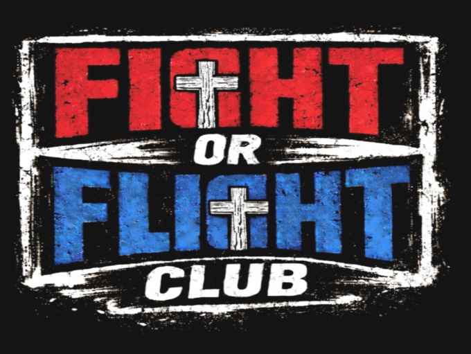 Text graphic with the phrase "Fight or Flight Club"; "Fight" in red, "or" in white, "Flight" in blue, and "Club" in white, all with a distressed style on a black background.