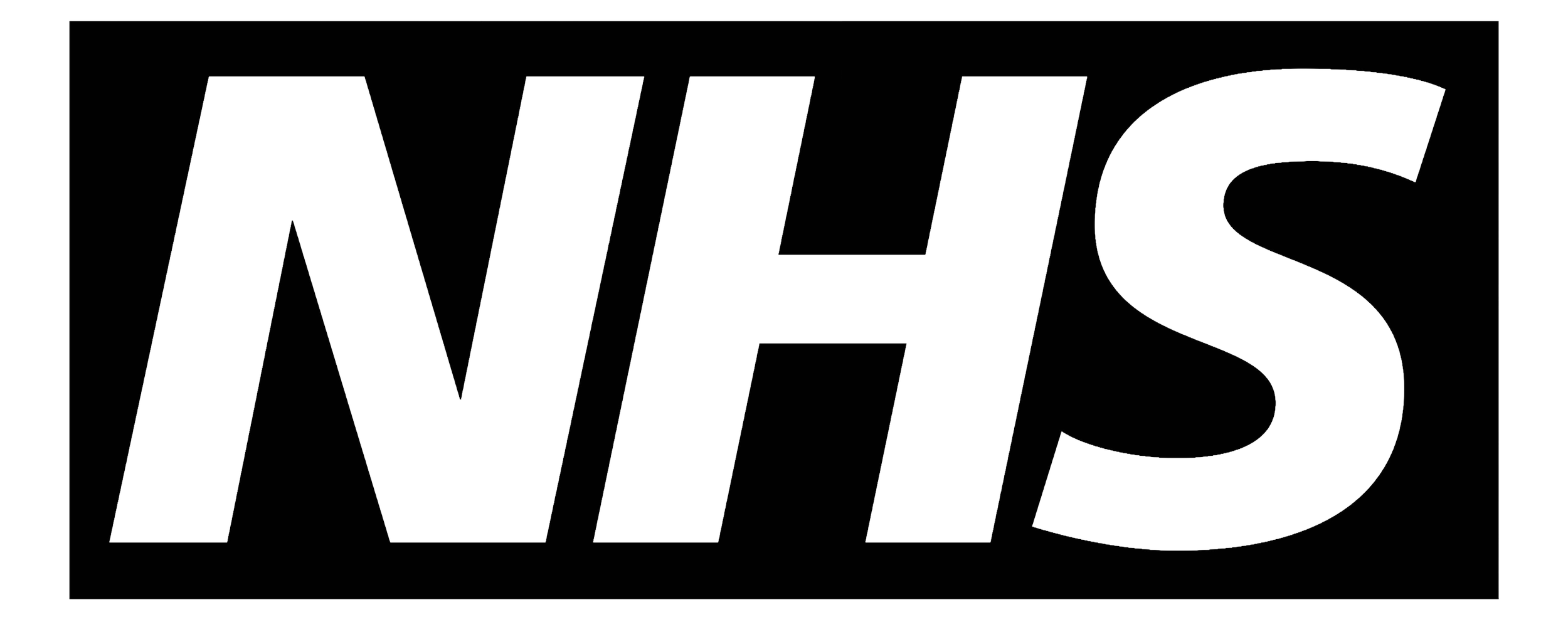 NHS logo written in large, bold, outlined letters on a black background.