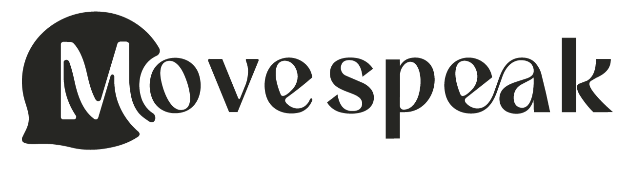 Logo with a black silhouette of a head and brain, with the text 'Movespeak' inside the head outline.