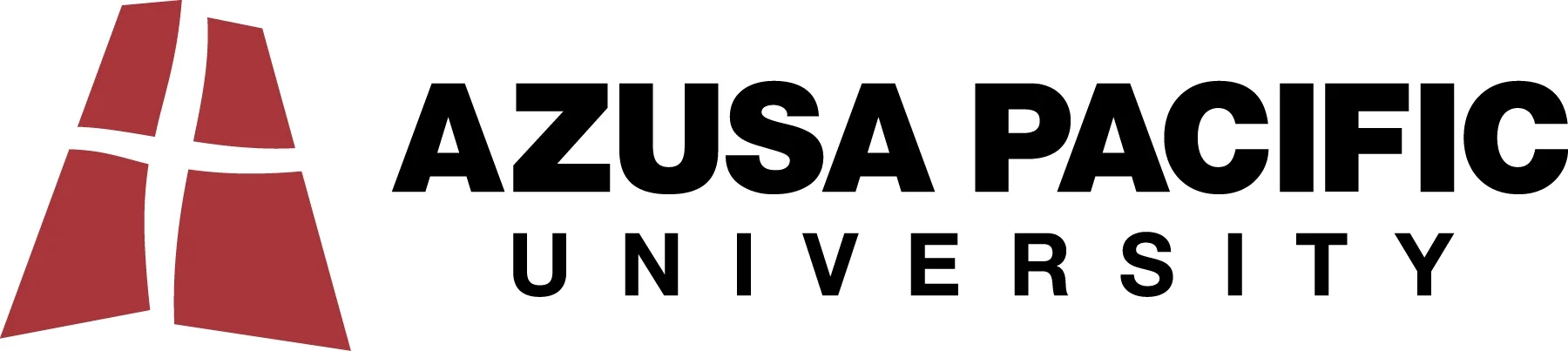 Logo of Azusa Pacific University with stylized red 'A' and black text.