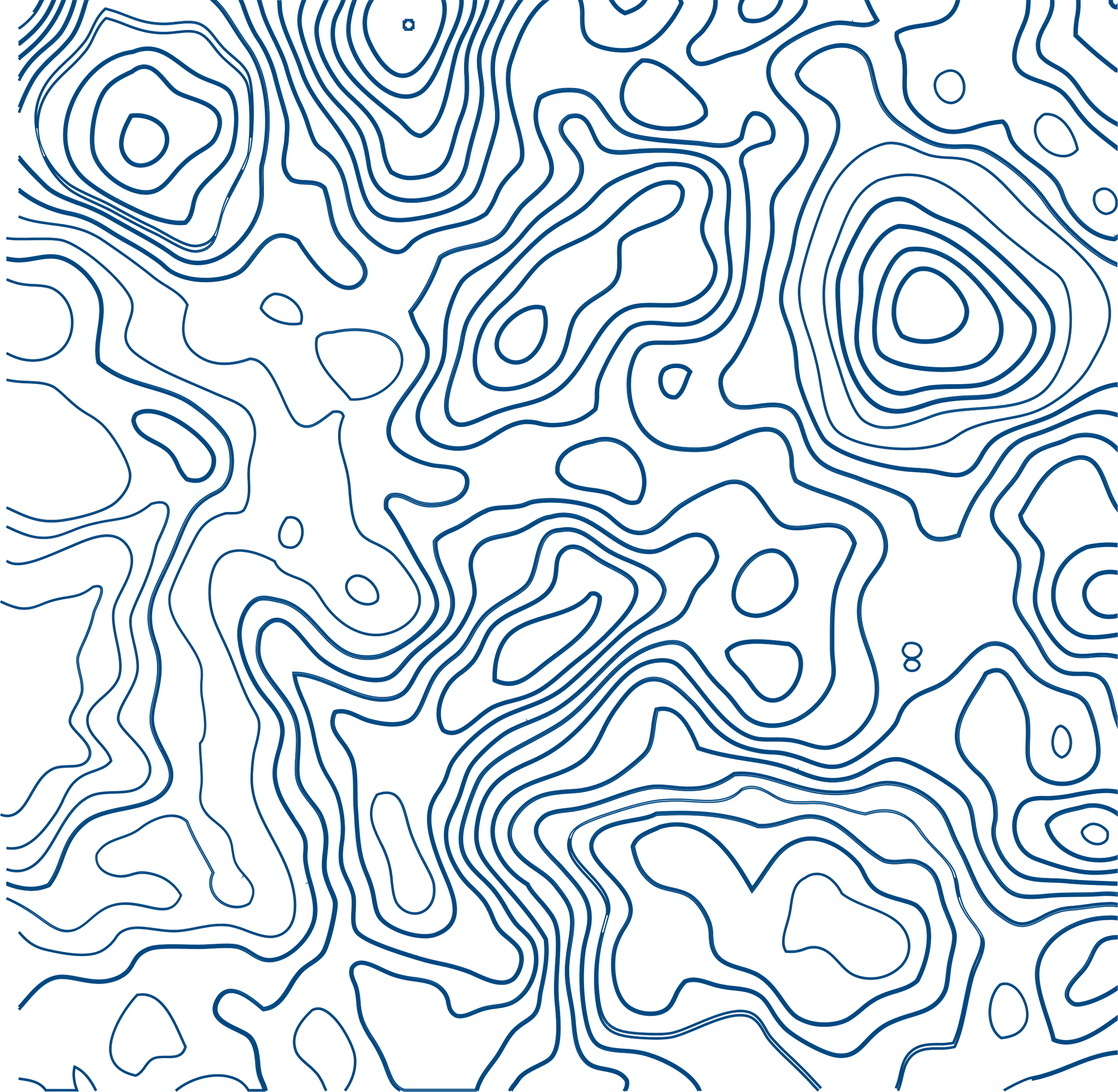 A digital topographic map with black background and blue contour lines.
