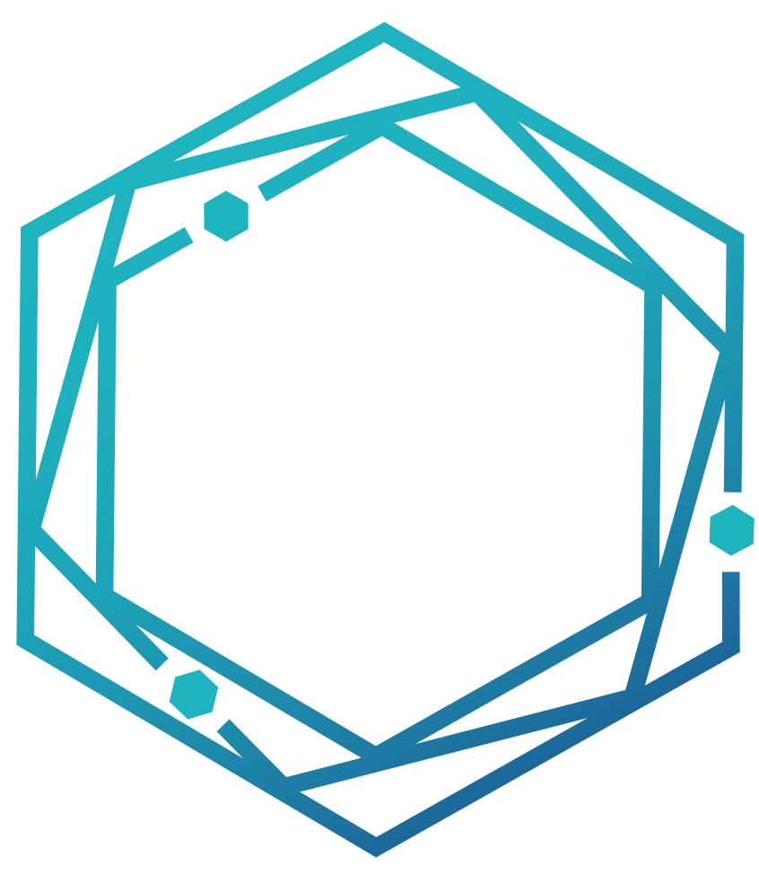 Digital abstract cube with a glowing, futuristic design and a bright teal center.