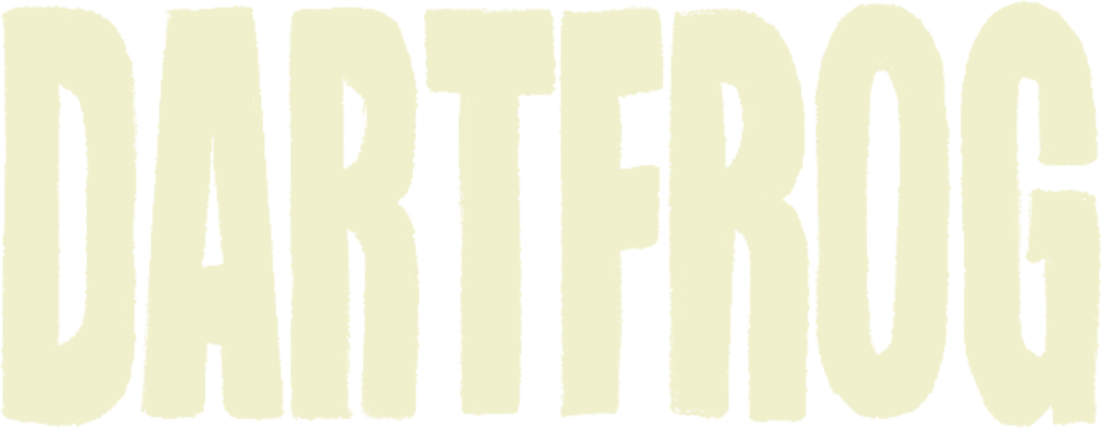 The word "DARTFROG" written in large, light-colored, textured letters on a black background.