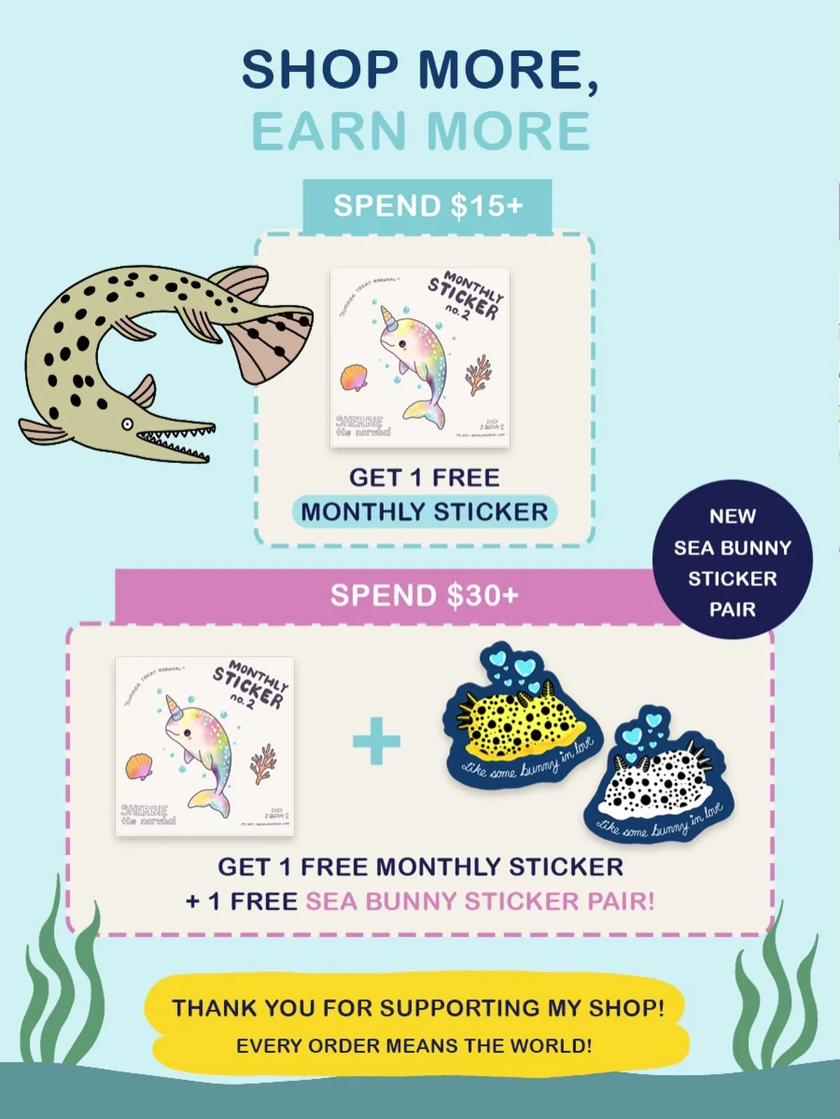Before you check out&hellip; don&rsquo;t forget the rewards! 💛

I&rsquo;m so excited to introduce a brand new thank-you gift for my Etsy shop!

✨ Spend $15+ and you&rsquo;ll receive this month&rsquo;s collectible sticker with your order.

🌊 NEW! Sp