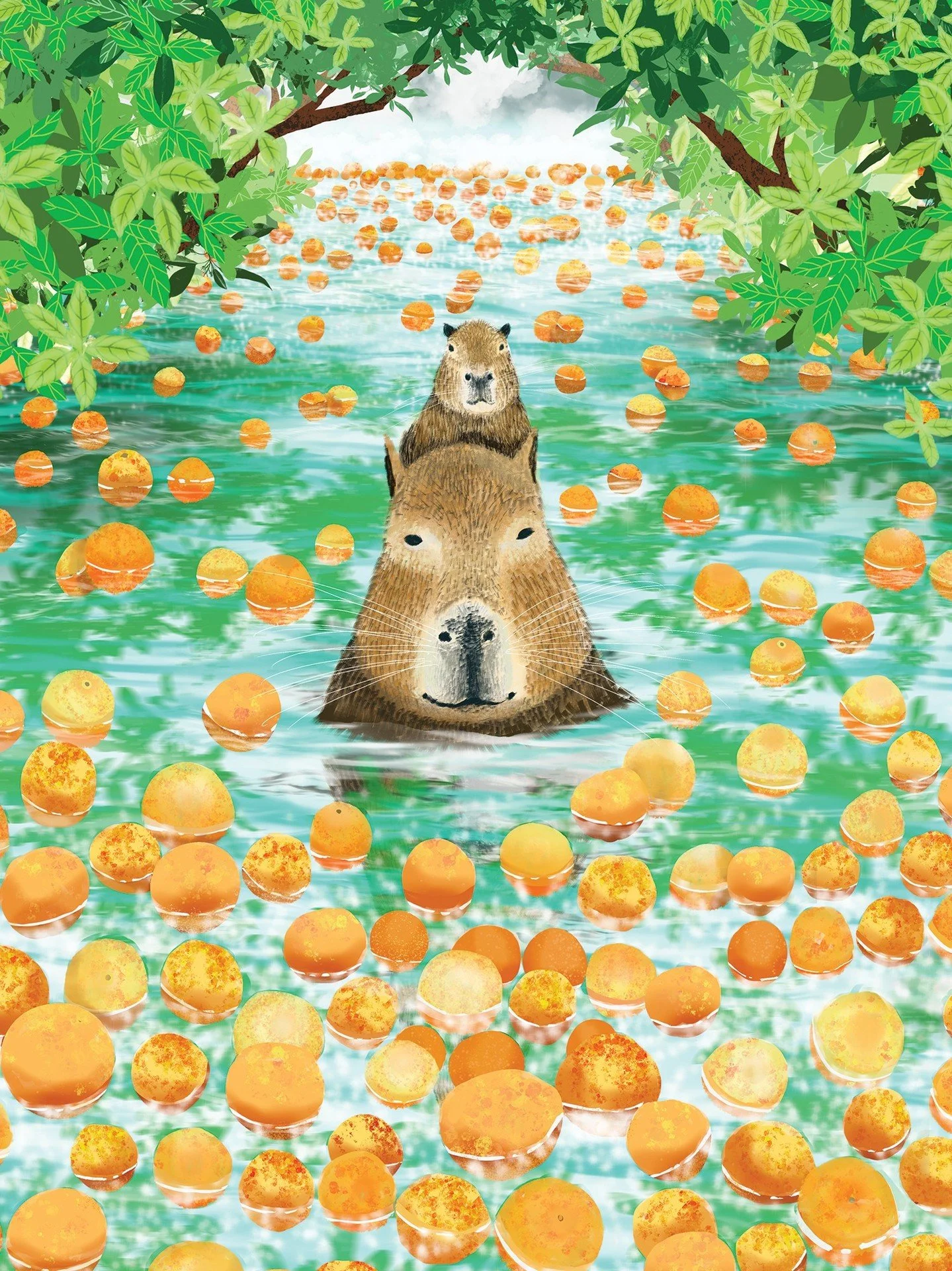 Sometimes you just need to soak for a while💛 "Citrus Soak" was inspired by my love for capybaras and their wonderfully peaceful, water-loving nature. I wanted this piece to capture that feeling of slowing down...warm water, good company, a