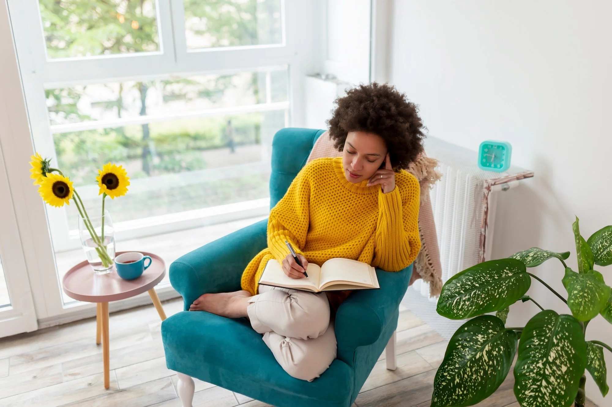 Woman Writing Couch
