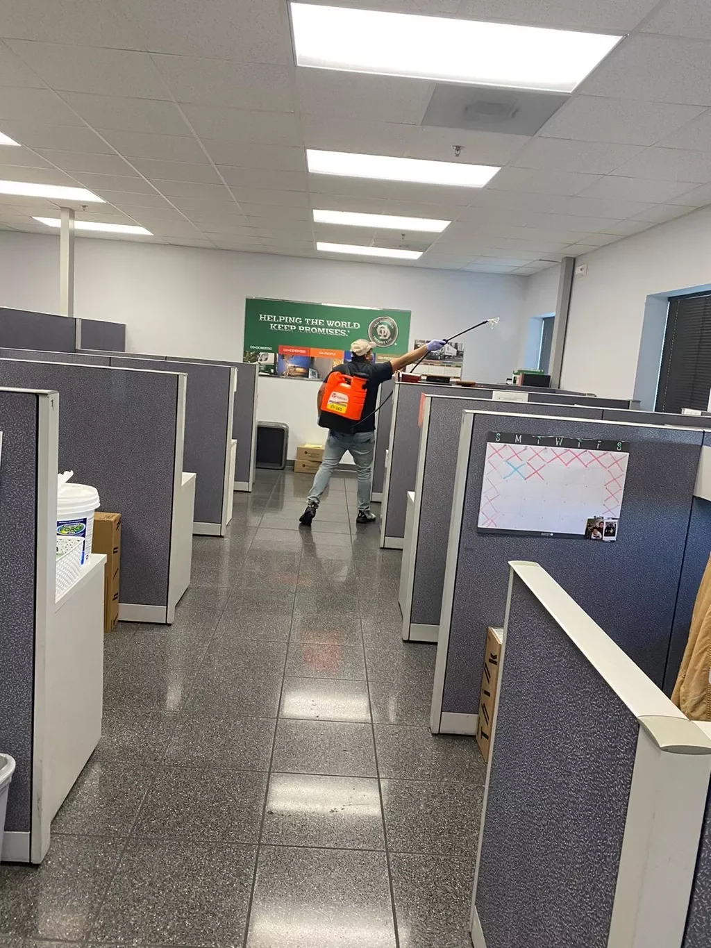 Cleaning each office desk