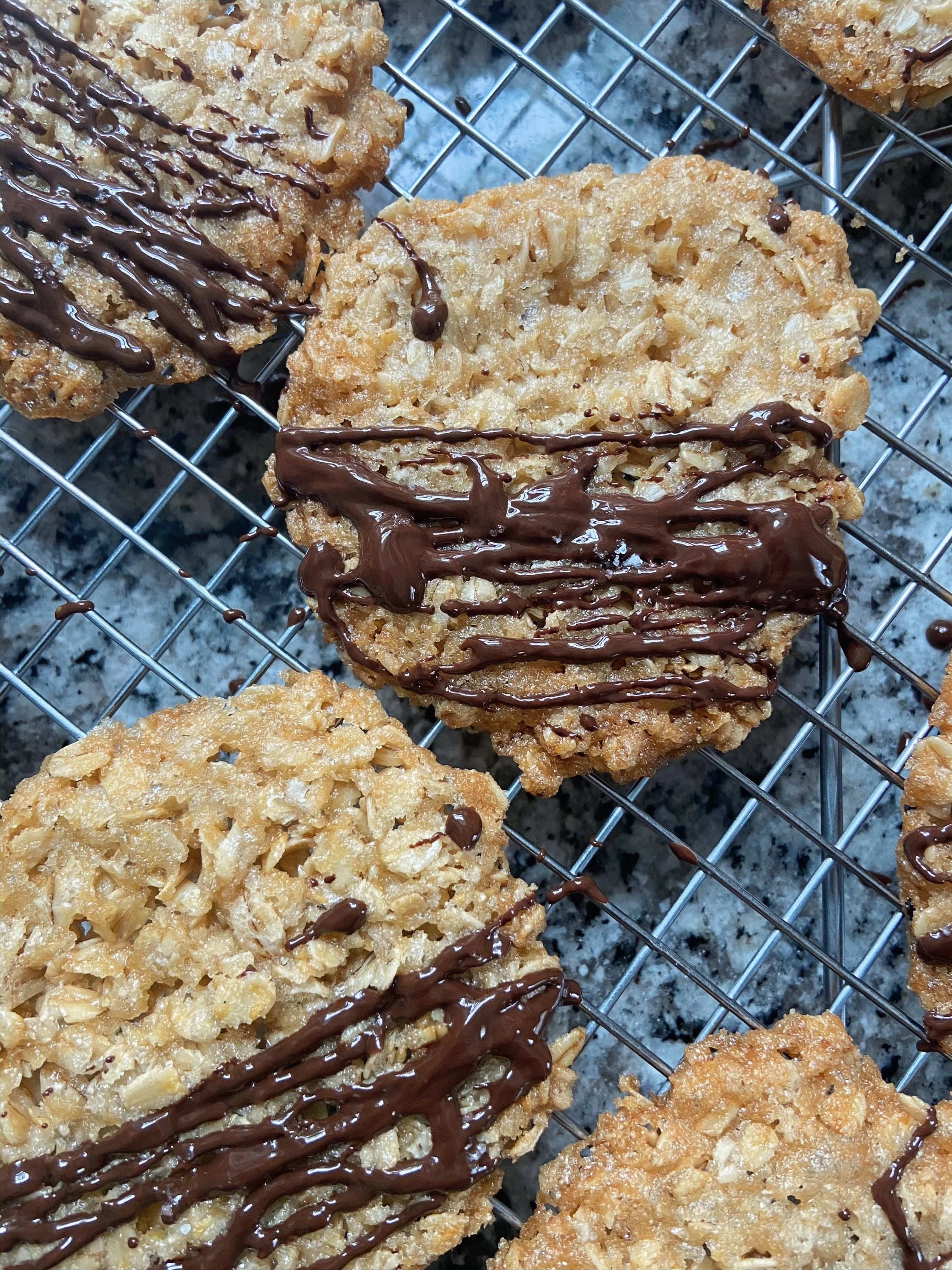 four-ingredient oat crisps with salted chocolate drizzle