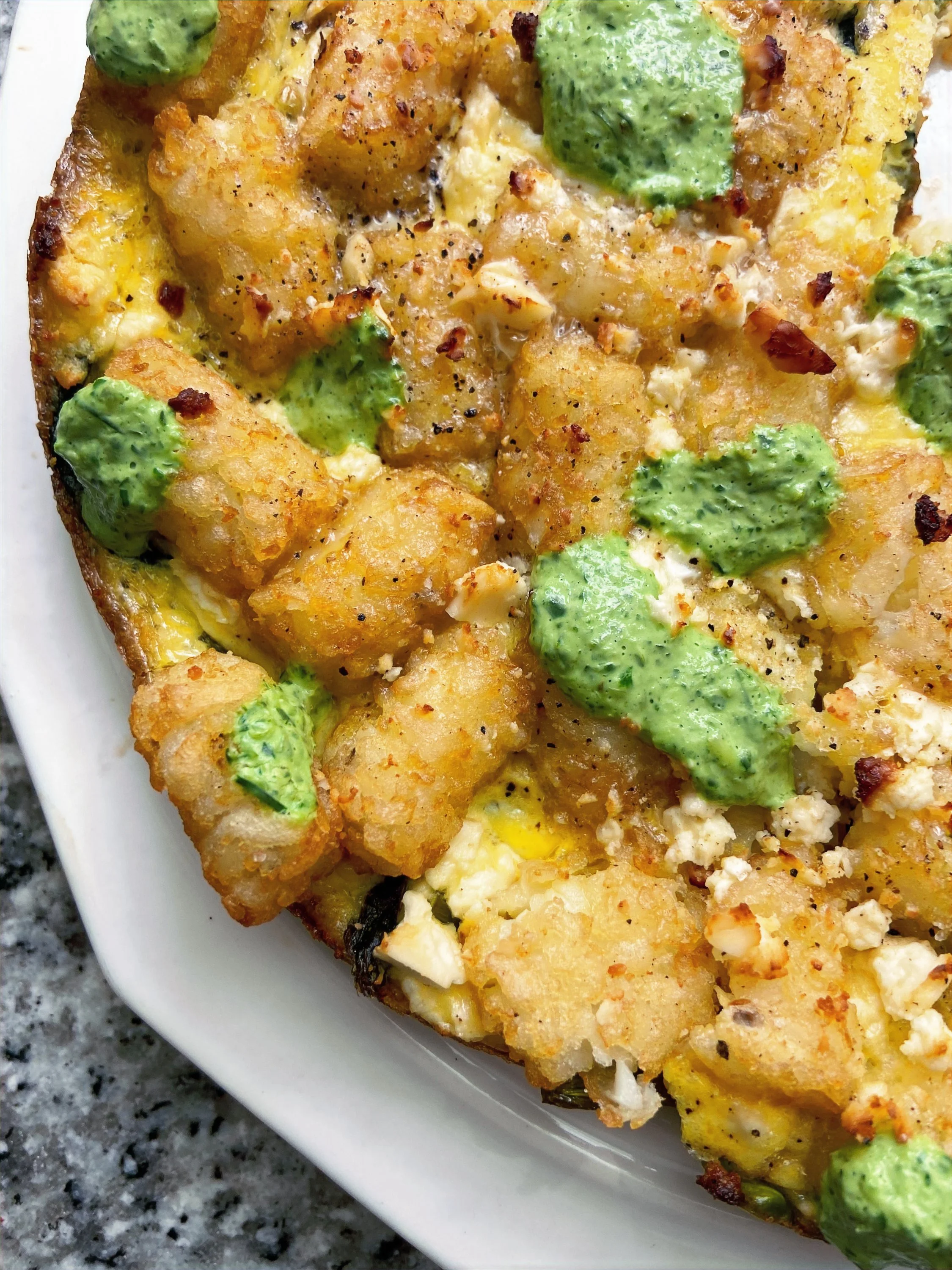 springtime tot frittata with creamy herb dressing