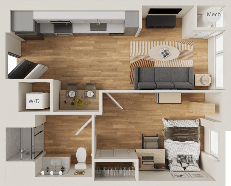 INTRO Columbus A1 floor plan, 516 square feet, 1 bed 1 bath in Columbus, OH