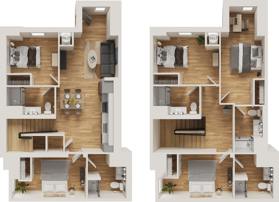 INTRO Columbus T2 two-level townhome floor plan, 1,964 square feet, 5 bedrooms and 5 bathrooms in Columbus, OH