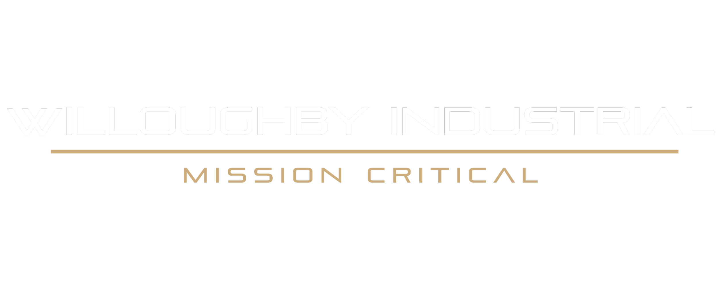 Willoughby Industrial Mission Critical logo with black background, white and gold text.