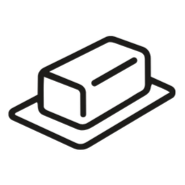 Line drawing of a butter stick on a pat of butter on a dish.