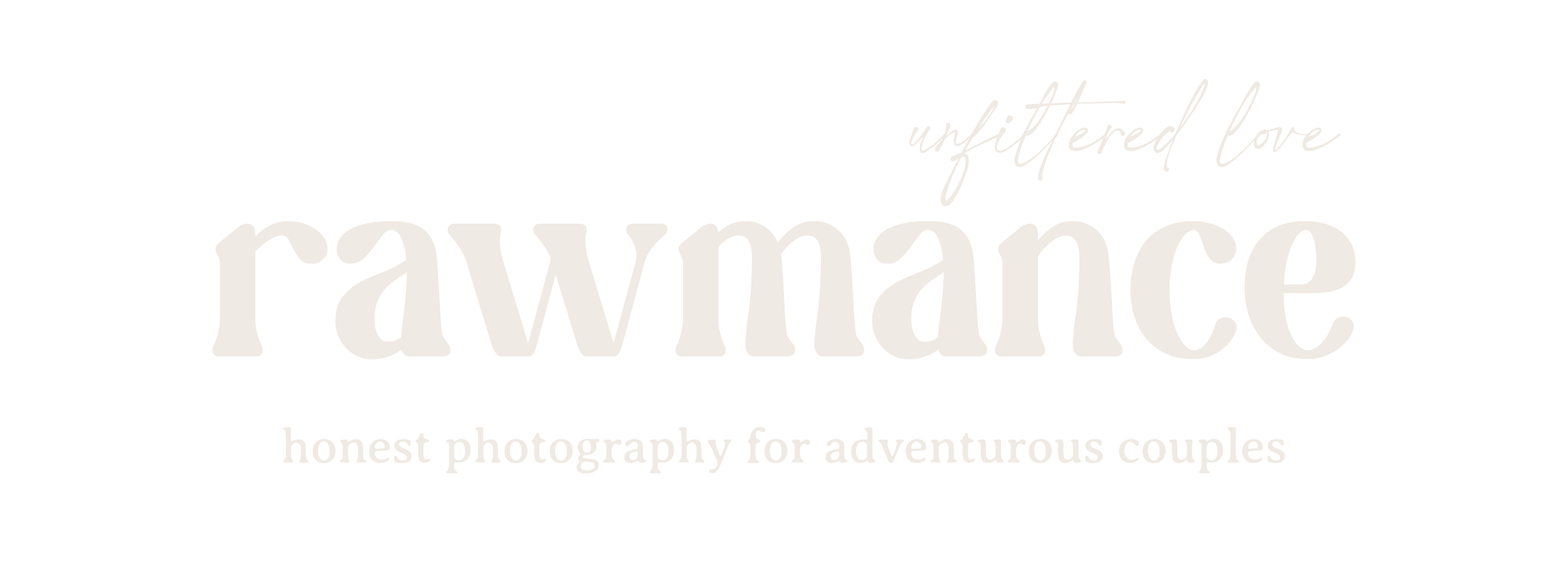 Rawmance logo with the phrase "unfiltered love, honest photography for adventurous couples" on a transparent background.