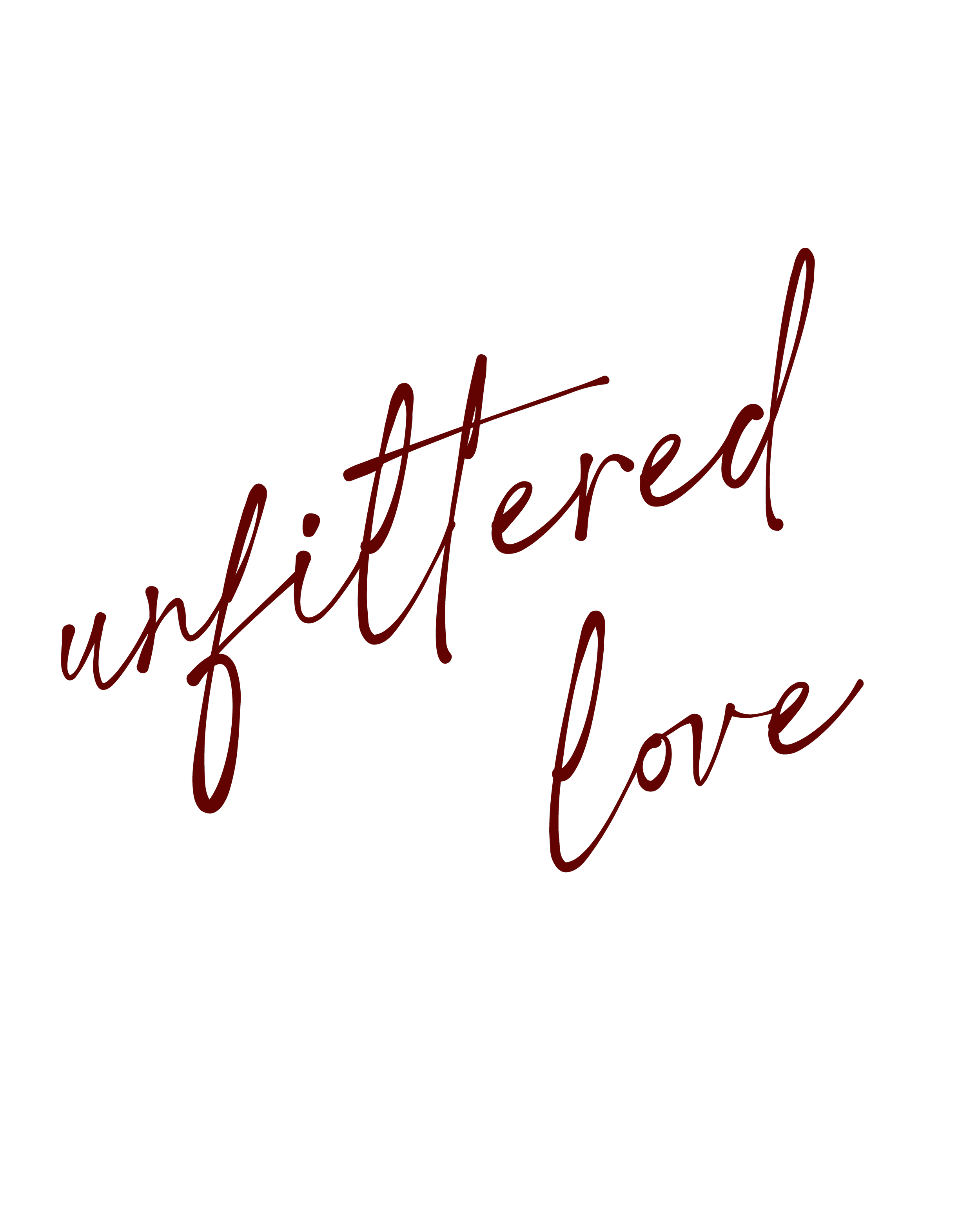 Decorative text with the phrase "unfiltered love" written in red cursive letters on a black background.