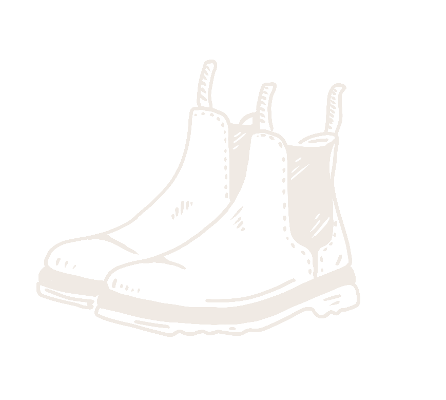 White line drawing of a leather Chelsea boot in a retro style.