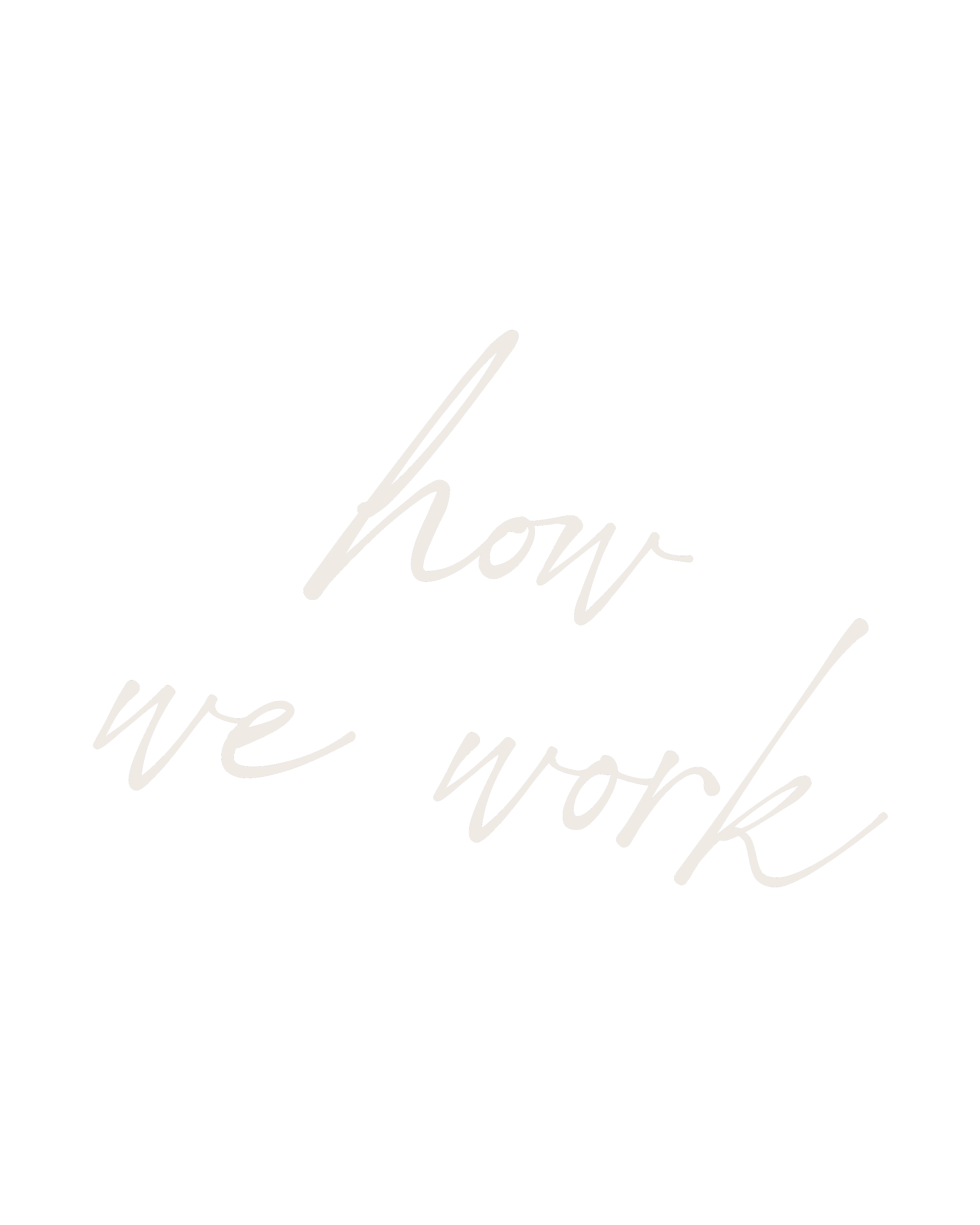 Image with a black background and the text "how we work" written in white cursive font.