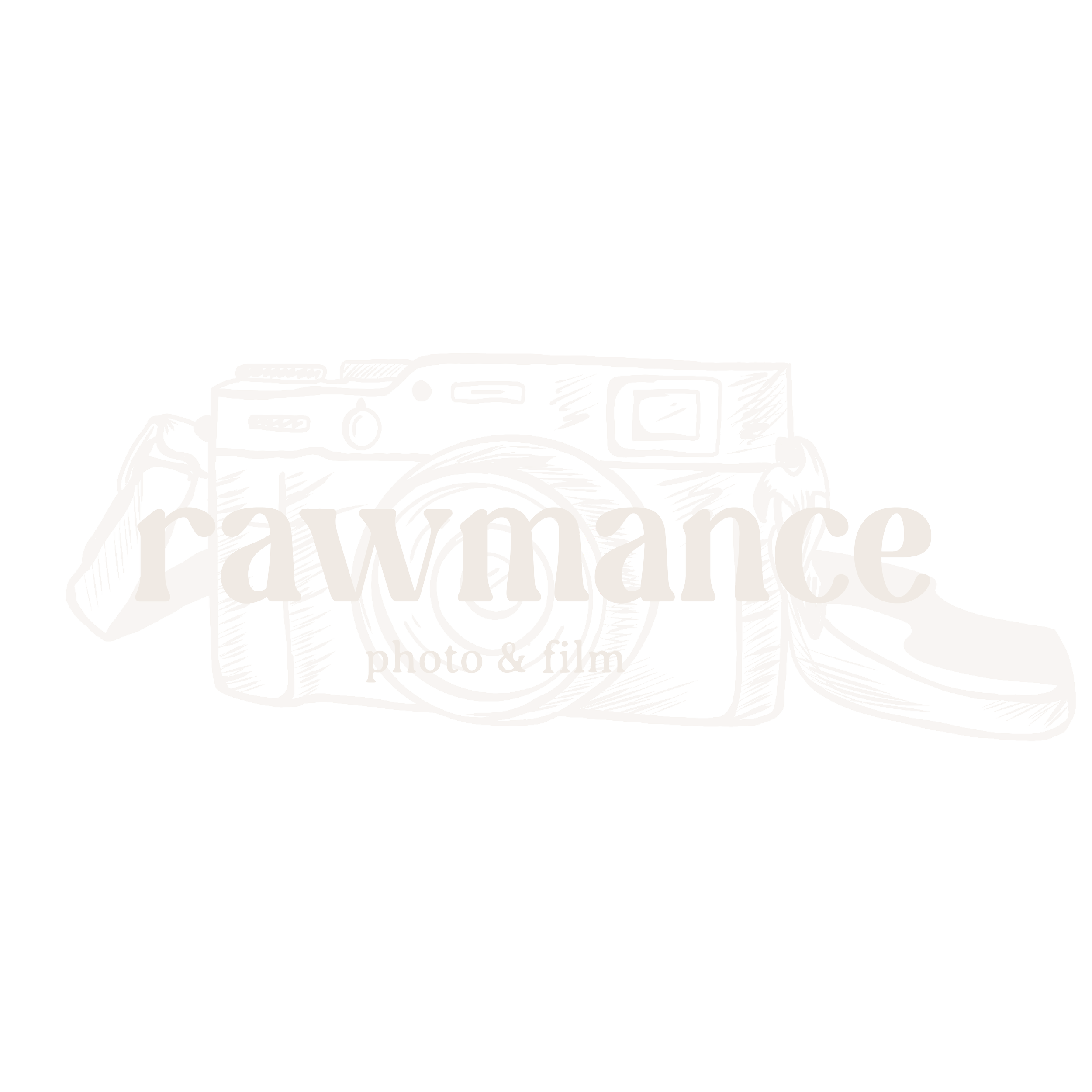Logo drawing of a camera in light lines with "rawmance" on top.