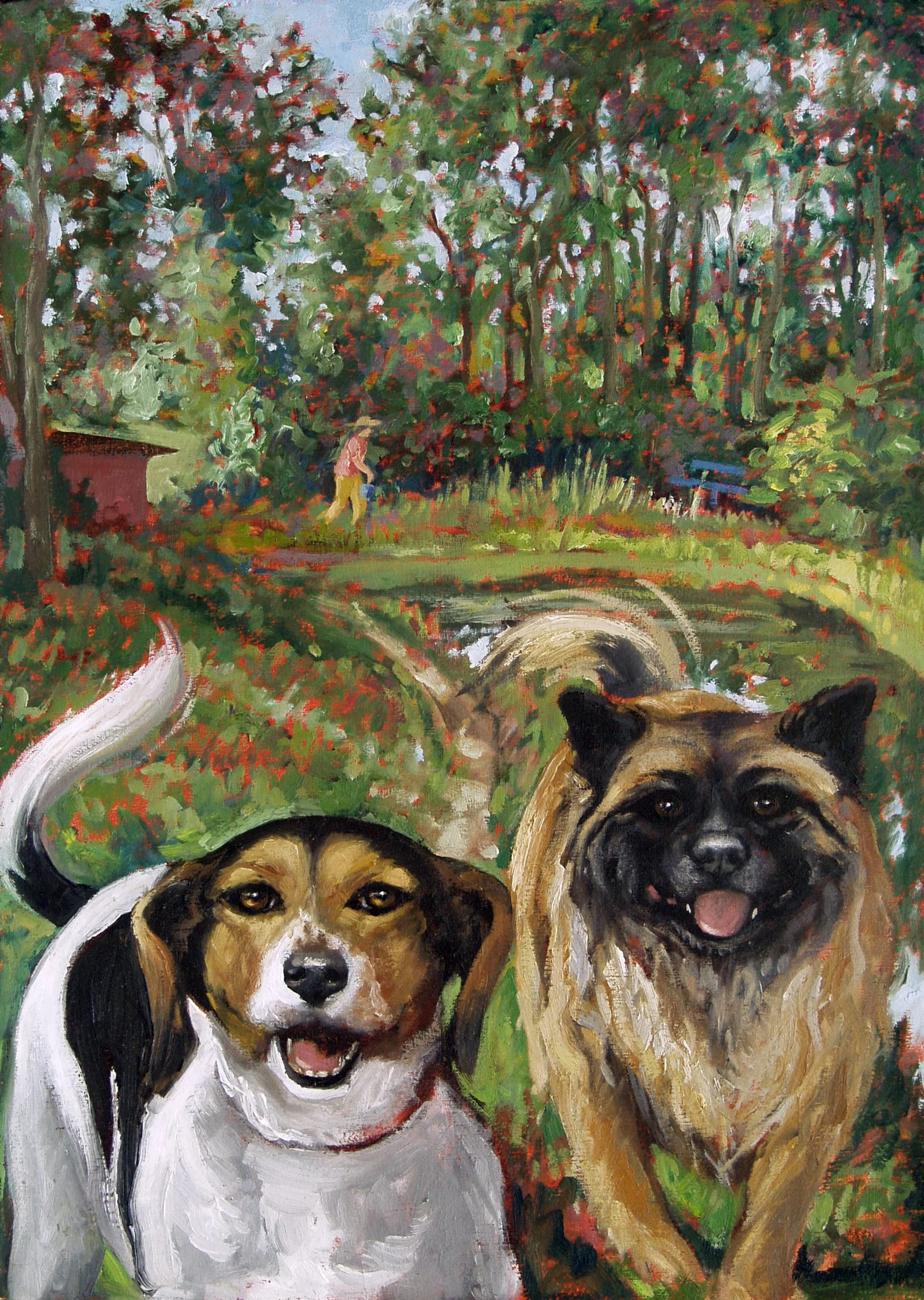 Sam and Monkey, 23"x16"x2", oil on board, pg. 57 of Dog Book