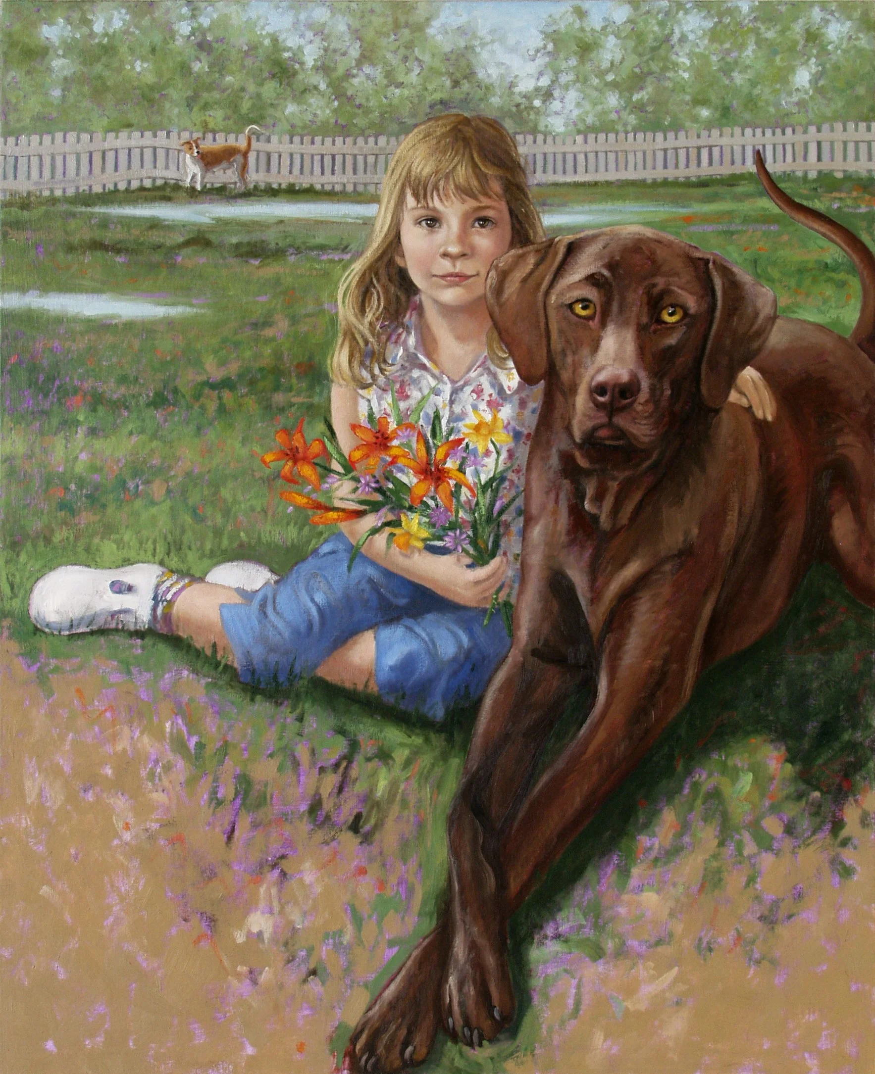 Anne and Belle, 34"x28"x3", oil on hollow core, pg. 88 of Dog Book