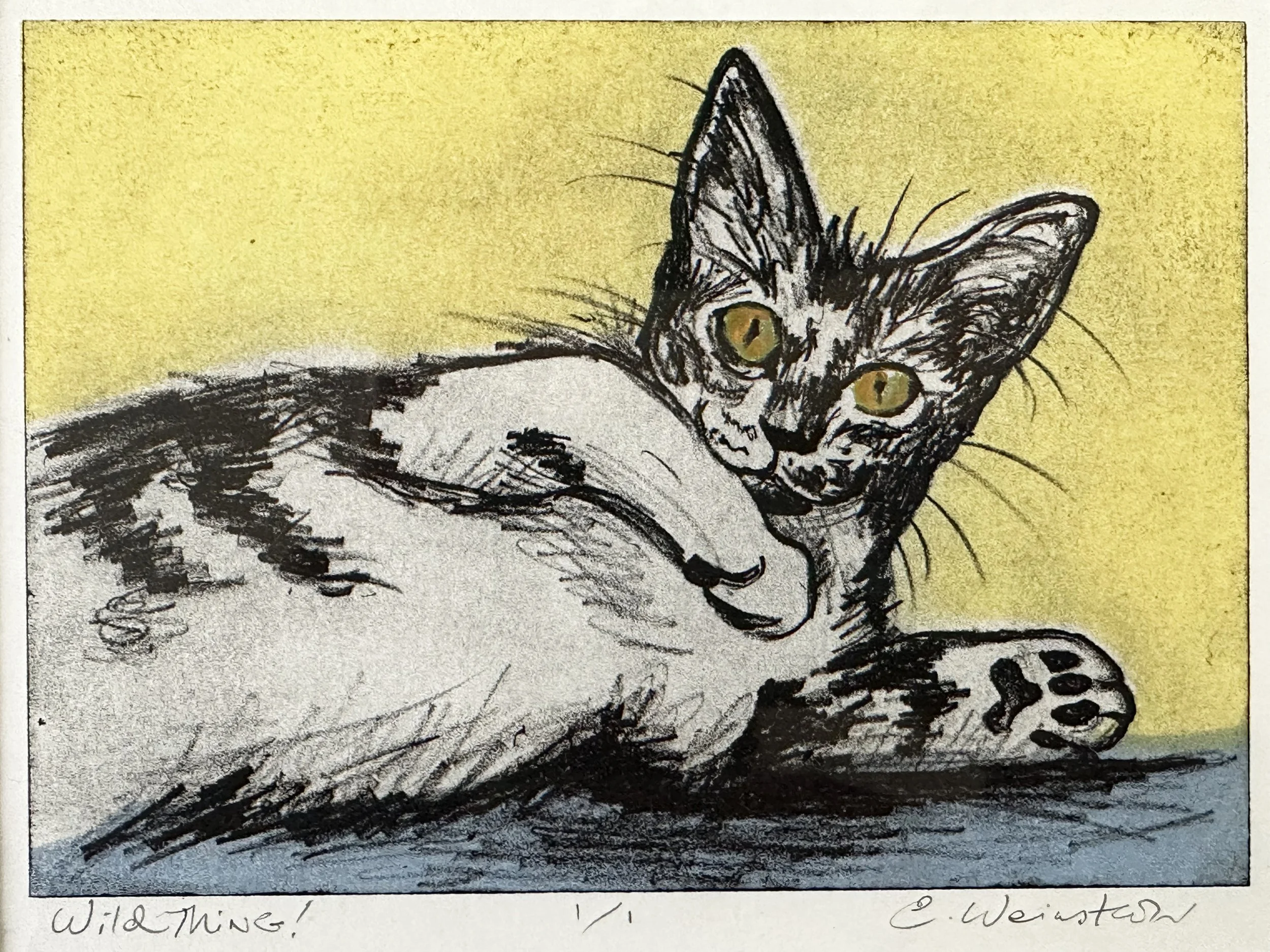 Emily Eve Weinstein,  Wild Thing! , 2024. Waterless lithography, 5 x 7 x 1 inches.