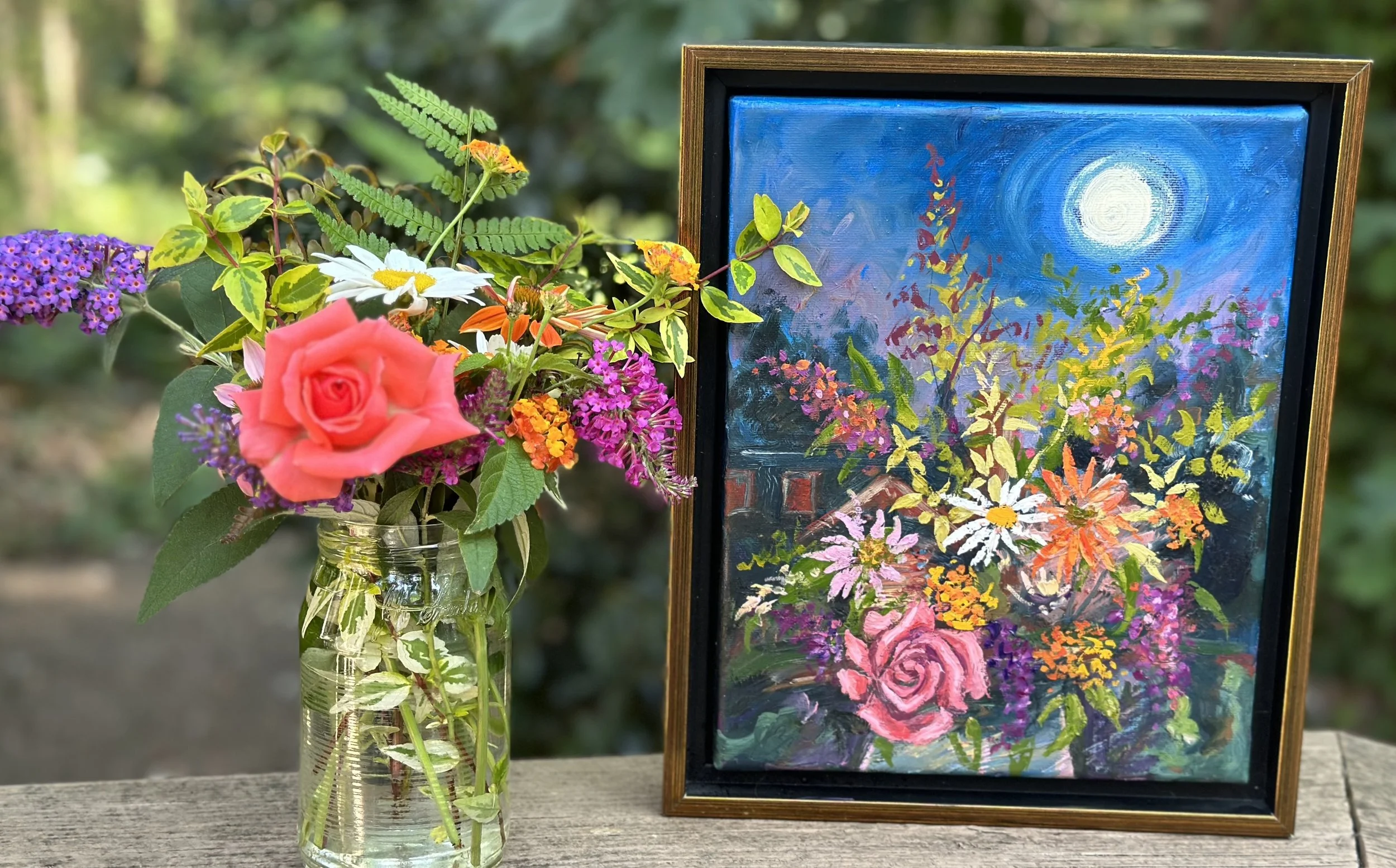 Emily Eve Weinstein, Peek-a-boo Moon, 2024. Oil on canvas, 10 x 8 x 1 inches.