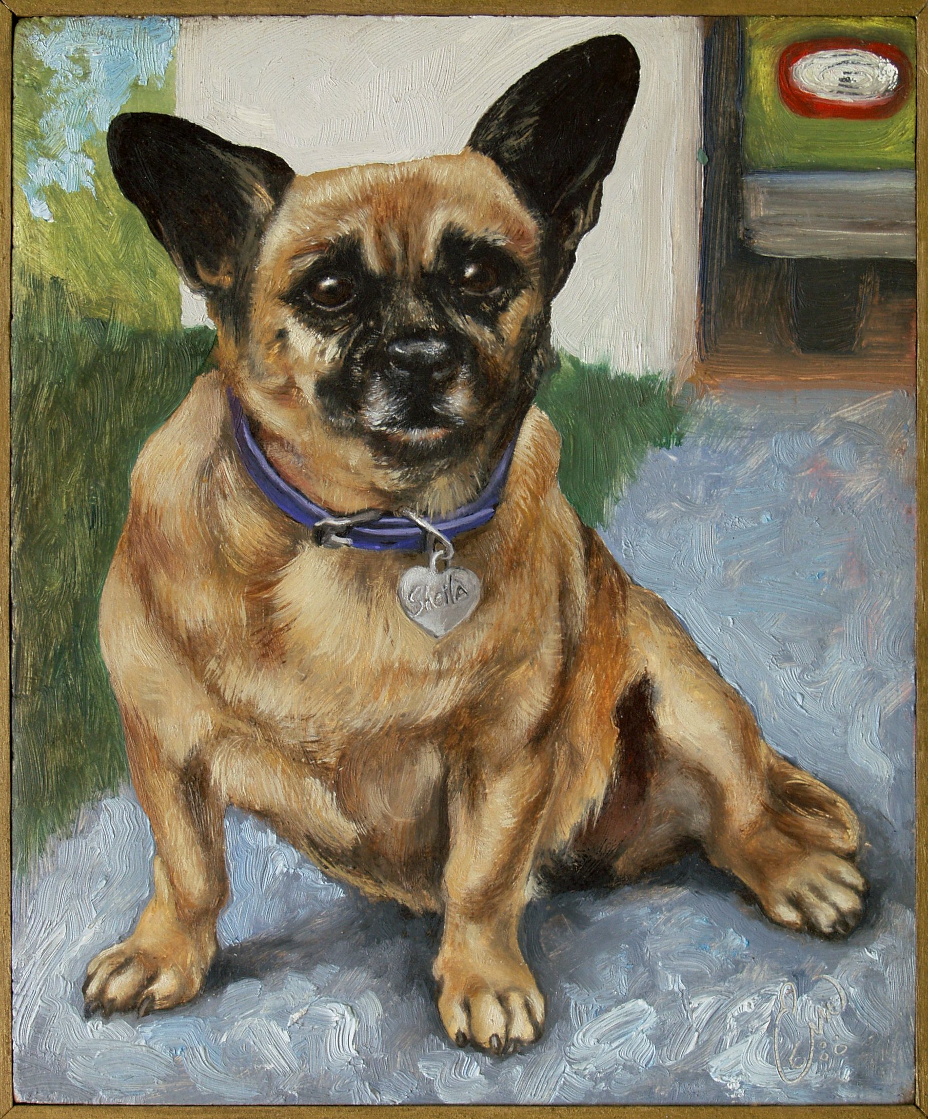 Sheila of Firehouse III, &"x6"x2", oil on wood,  pg. 23 of Dog Book
