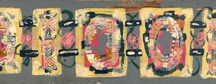 Emily Eve Weinstein,  Abstract V  (detail), 2026. Acrylic on cedar siding, 6 x 42 x 1 inches. 