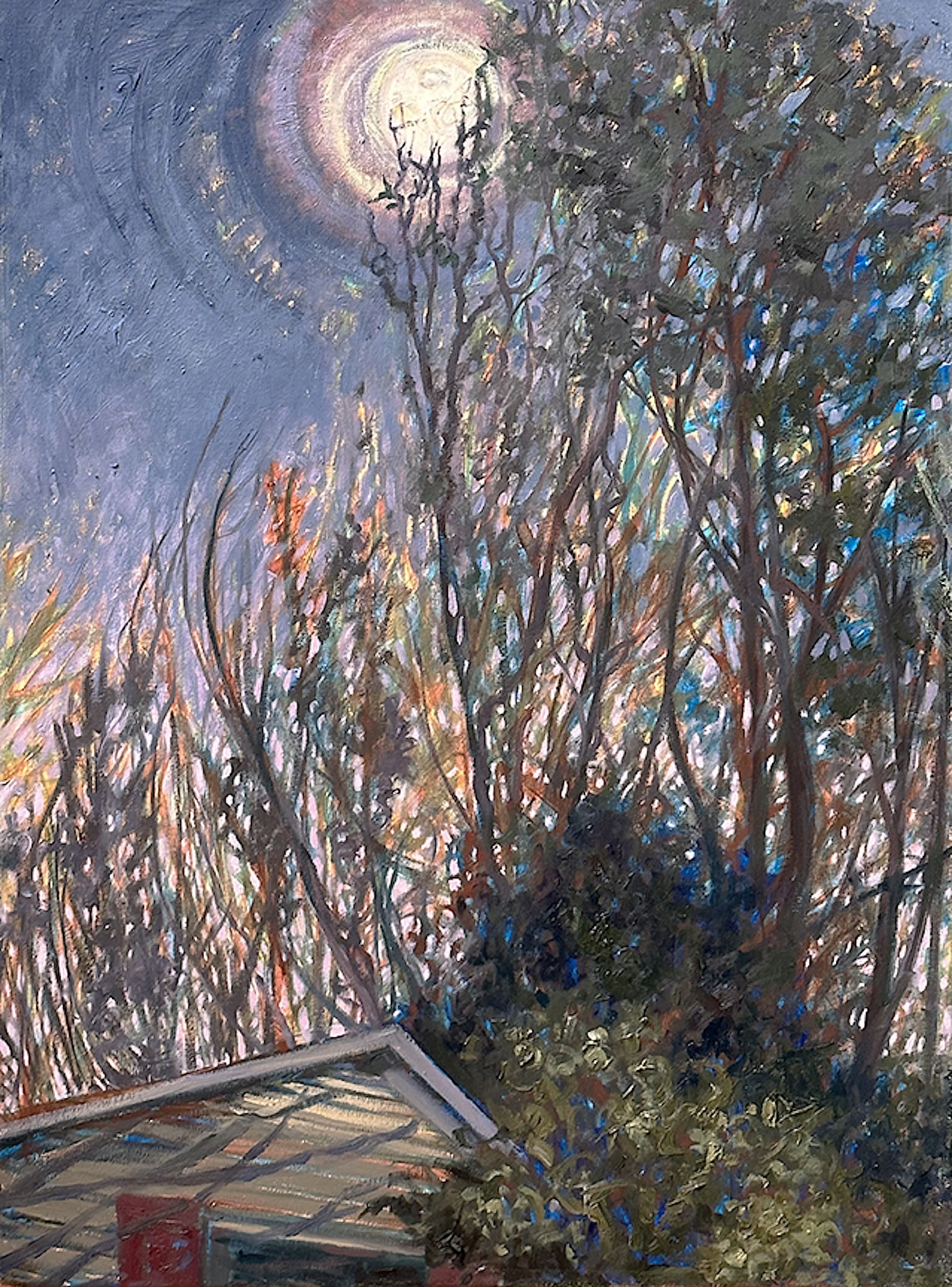 Emily Eve Weinstein, The Wolf Moon, 2025. Oil and acrylic on canvas, 24 x 18 x 2 inches.