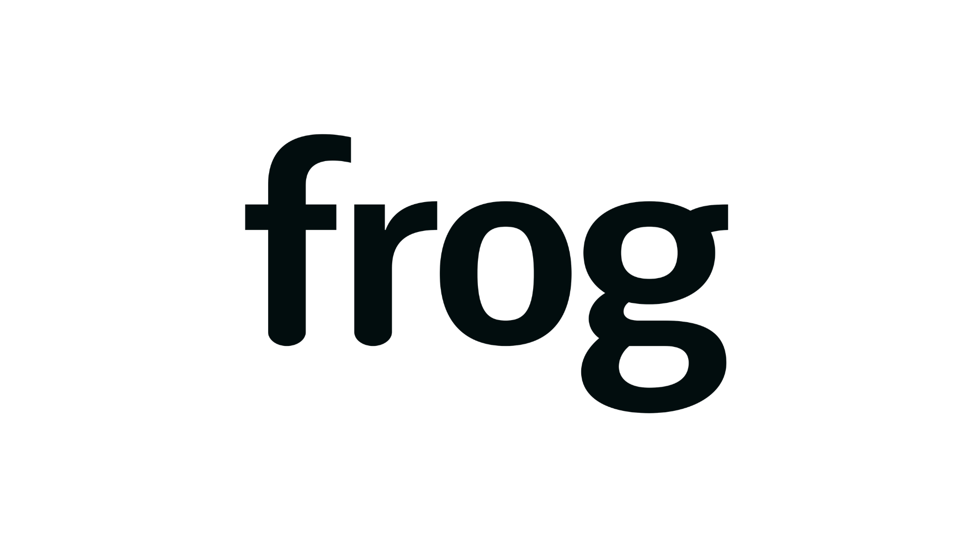 The word 'frog' in large black letters on a white background.