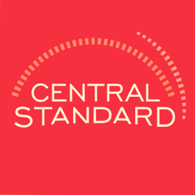 Red background with the words 'CENTRAL STANDARD' in white and a circular graphic element.