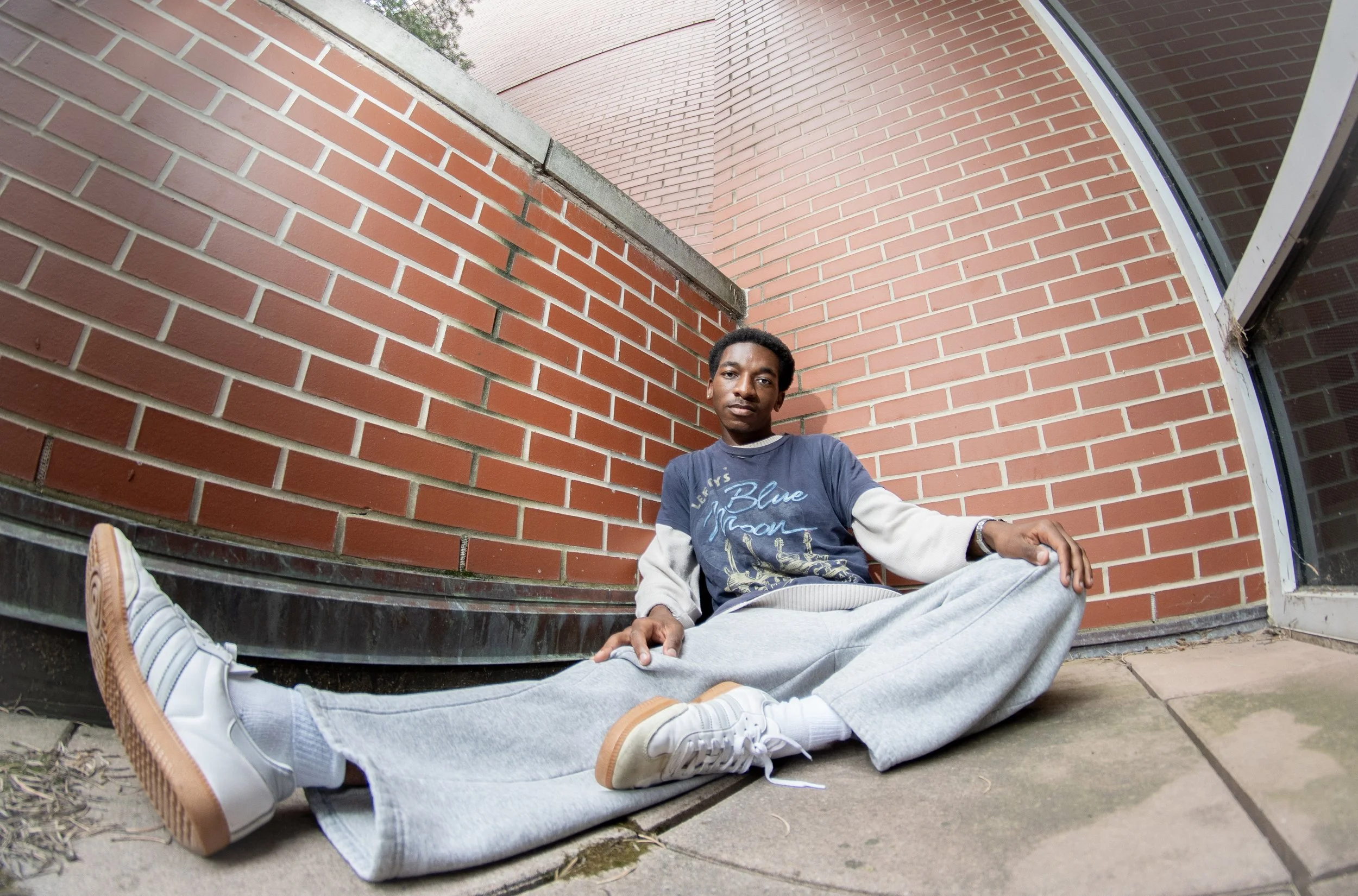 Ball State second-year Branden Woods poses for a portrait Sept. 30 on the balcony of the Art and Journalism Building in Muncie, Ind. 