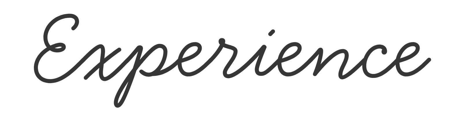 The image displays the word 'Experience' written in elegant, cursive black script on a white background.