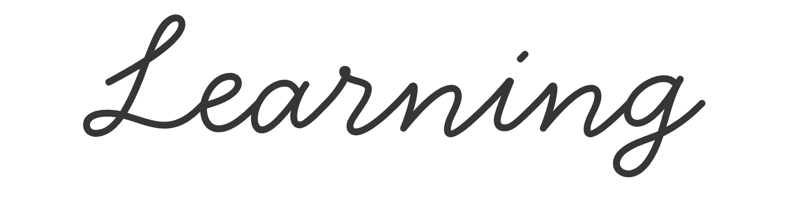 The word "Learning" written in black cursive script on a transparent background.