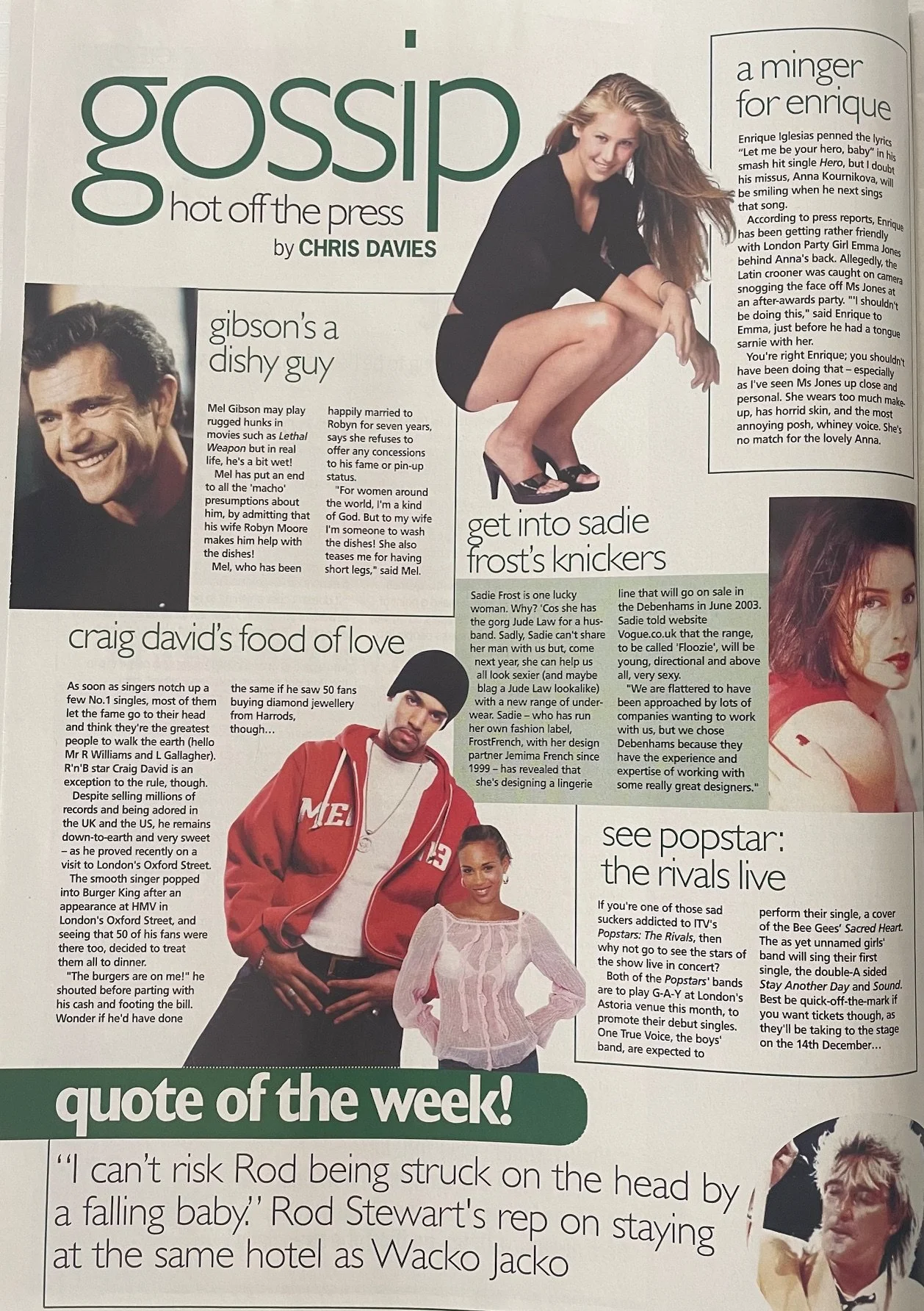 One of my weekly gossip columns for print magazine, 'Nine To Five' - distributed throughout London, UK