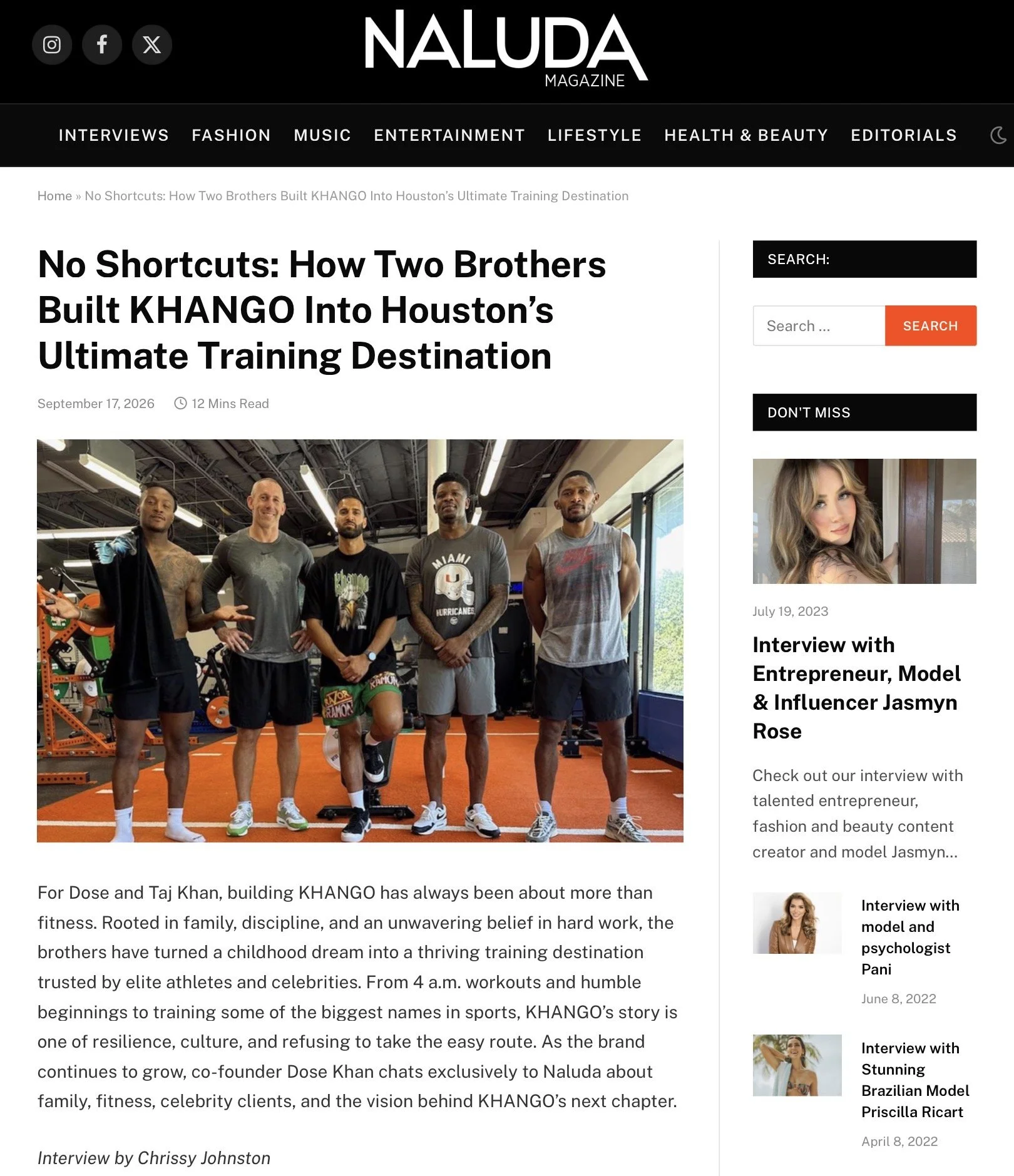 Naluda magazine interview with KHANGO gym founder, September 2026 (Click to read)