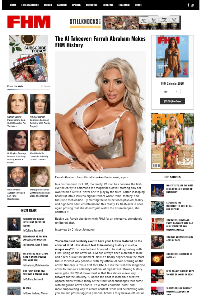 FHM cover interview with US reality TV personality Farrah Abraham, 2026 (Click to read)