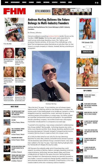FHM article about Andreas Norling, founder of HXP Sweden, 2026 (Click to read)