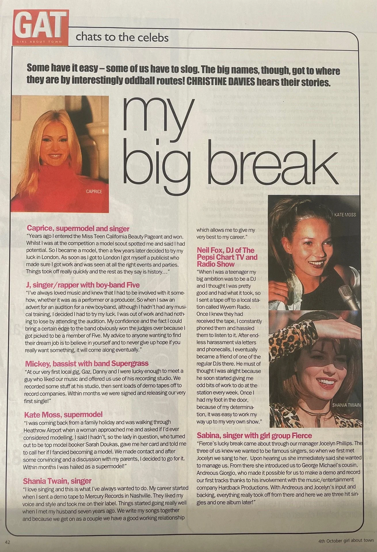 Celebrity feature for 'GAT', print magazine distributed throughout London, UK