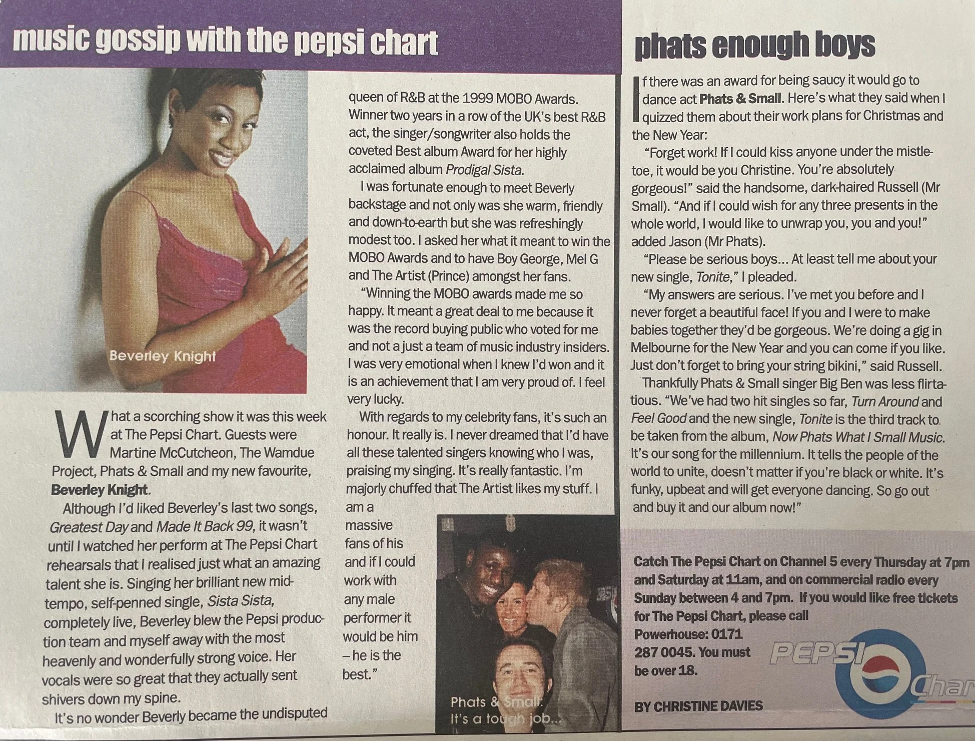 One of my weekly Pepsi Chart Music columns in 'GAT' (Girl About Town) magazine - (print publication distributed throughout London, UK)