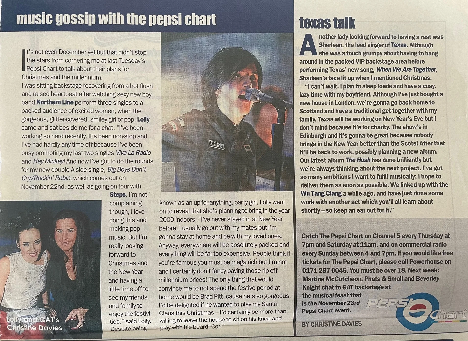 One of my weekly Pepsi Chart music columns for 'GAT' (Girl About Town) magazine - (print publication distributed throughout London)