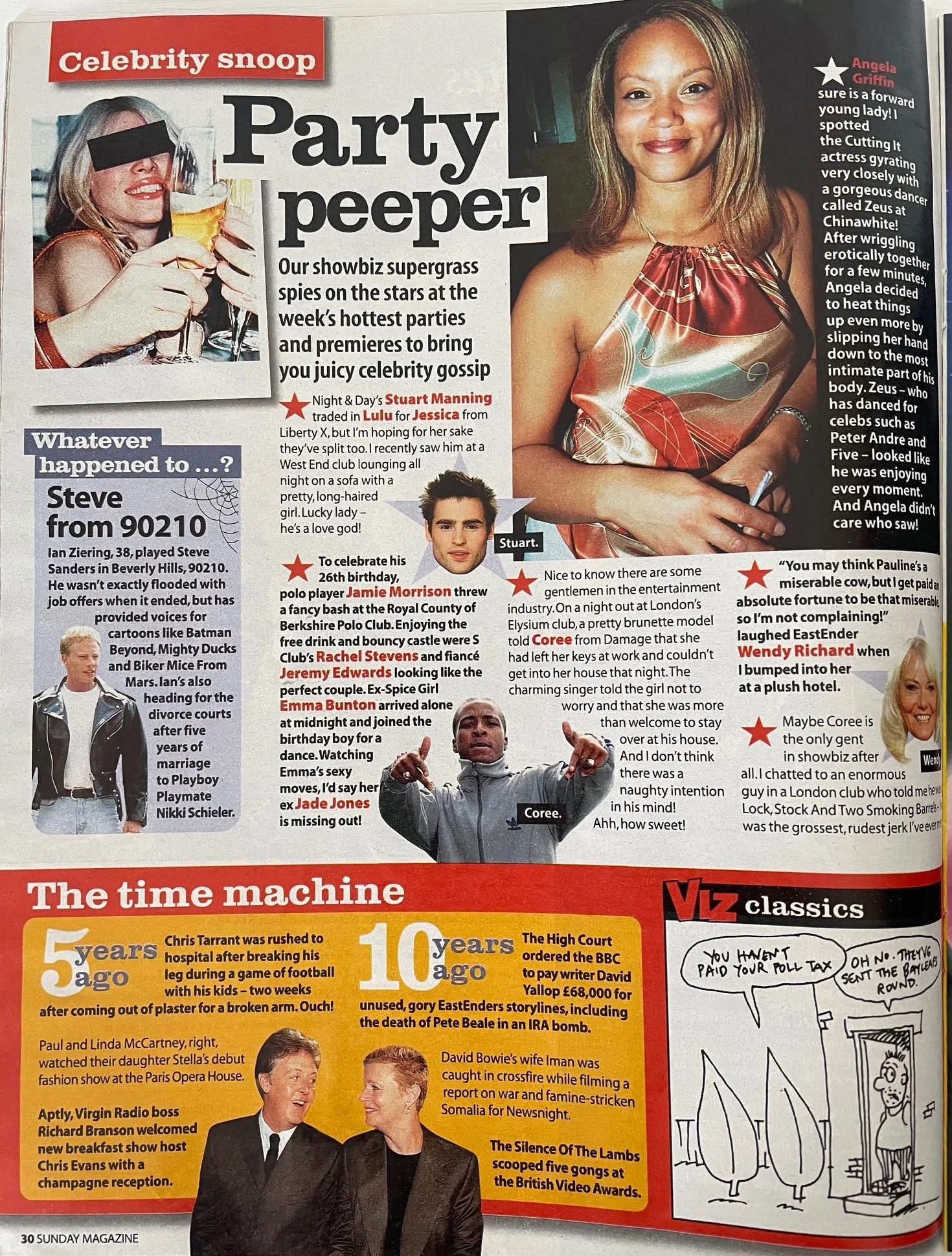 One of my weekly gossip columns for the New of The World's magazine supplement, 'Sunday' - (Print edition: weekly circulation 4.65 million copies. News of the World was the UK's top-selling tabloid at the time).