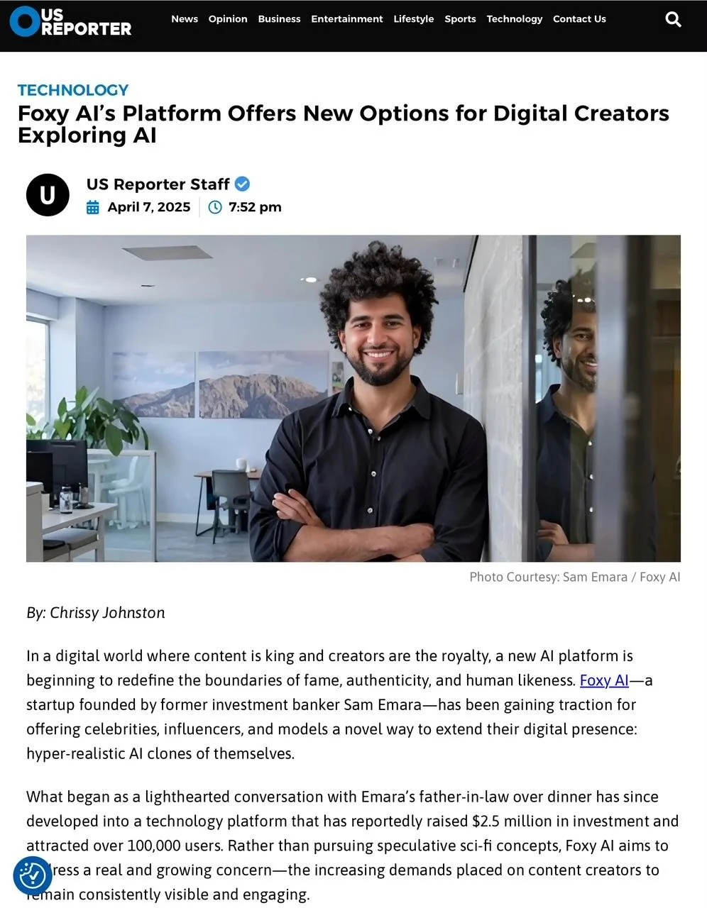 US Reporter interview with the CEO of Foxy AI, 2025. (Click to read)