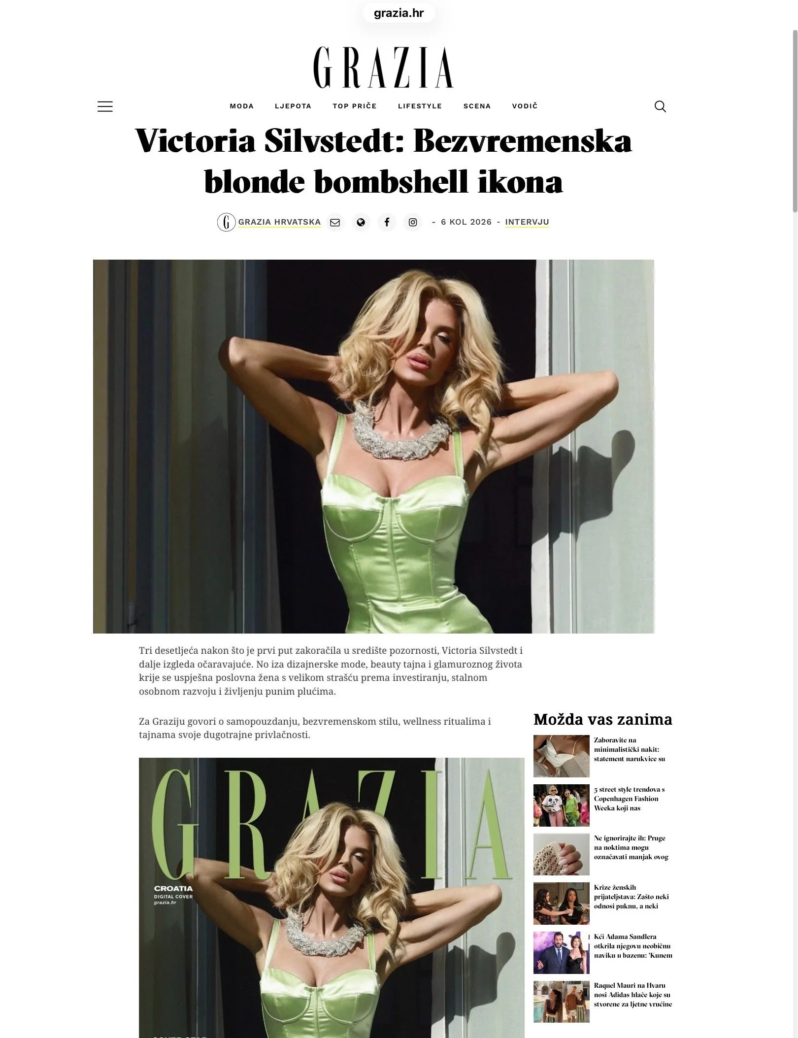Cover story interview with supermodel, singer and TV star Victoria Silvstedt for 'Grazia' magazine, Croatia - 2026                                                                     (Click image to read)