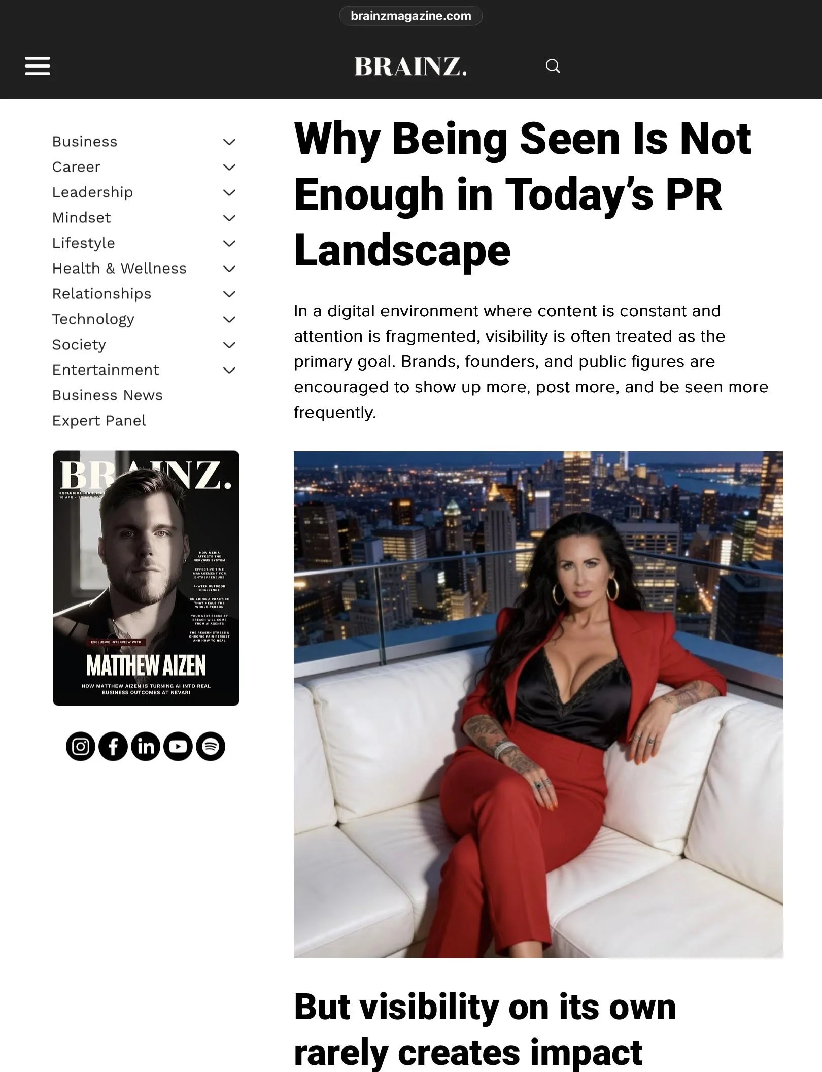 Published in Brainz Magazine (2026): an original article highlighting my thought leadership and professional expertise in public relations (Click image to read)