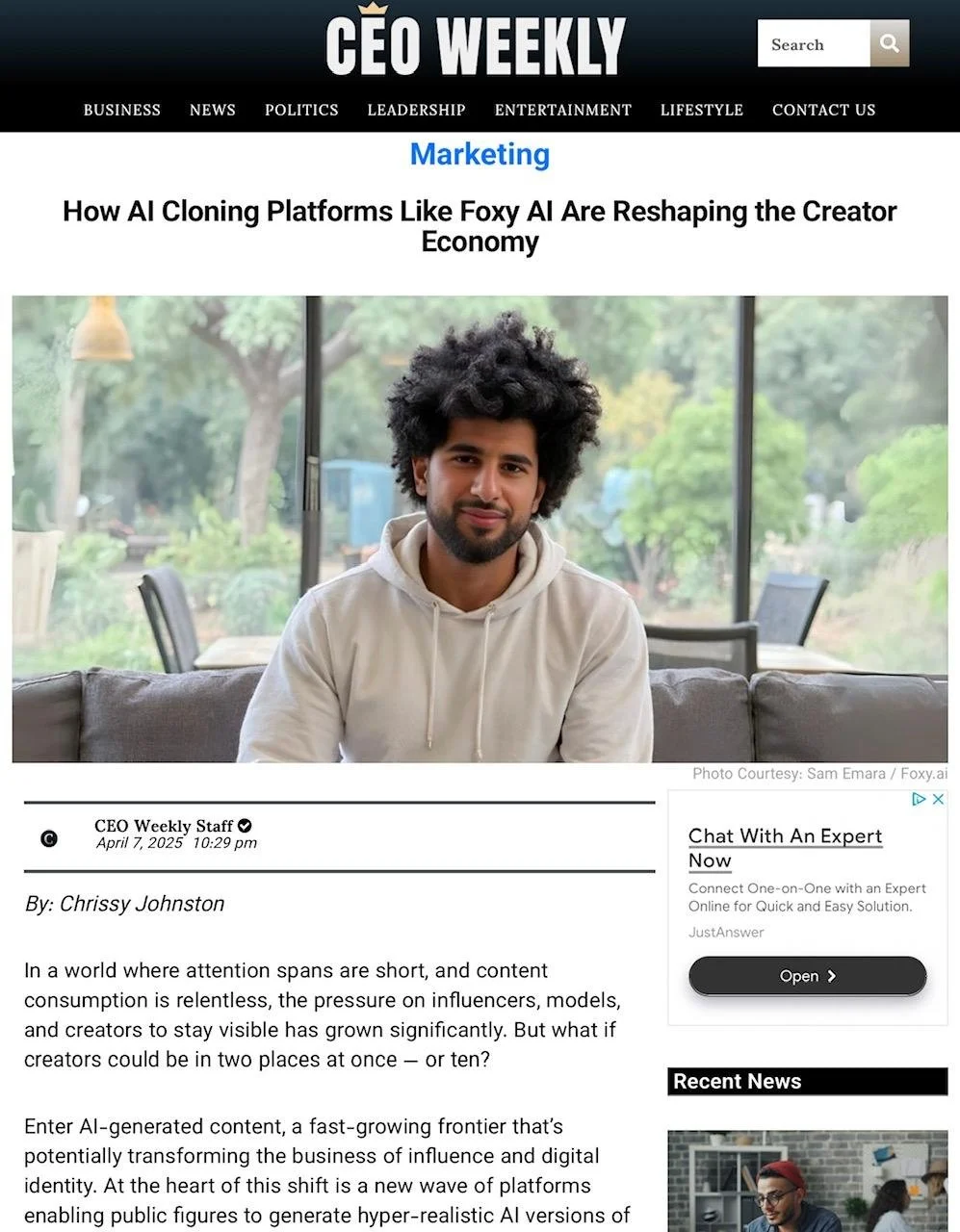 CEO Weekly interview with Sam Emara, CEO of Foxy AI, 2025. (Click to read)